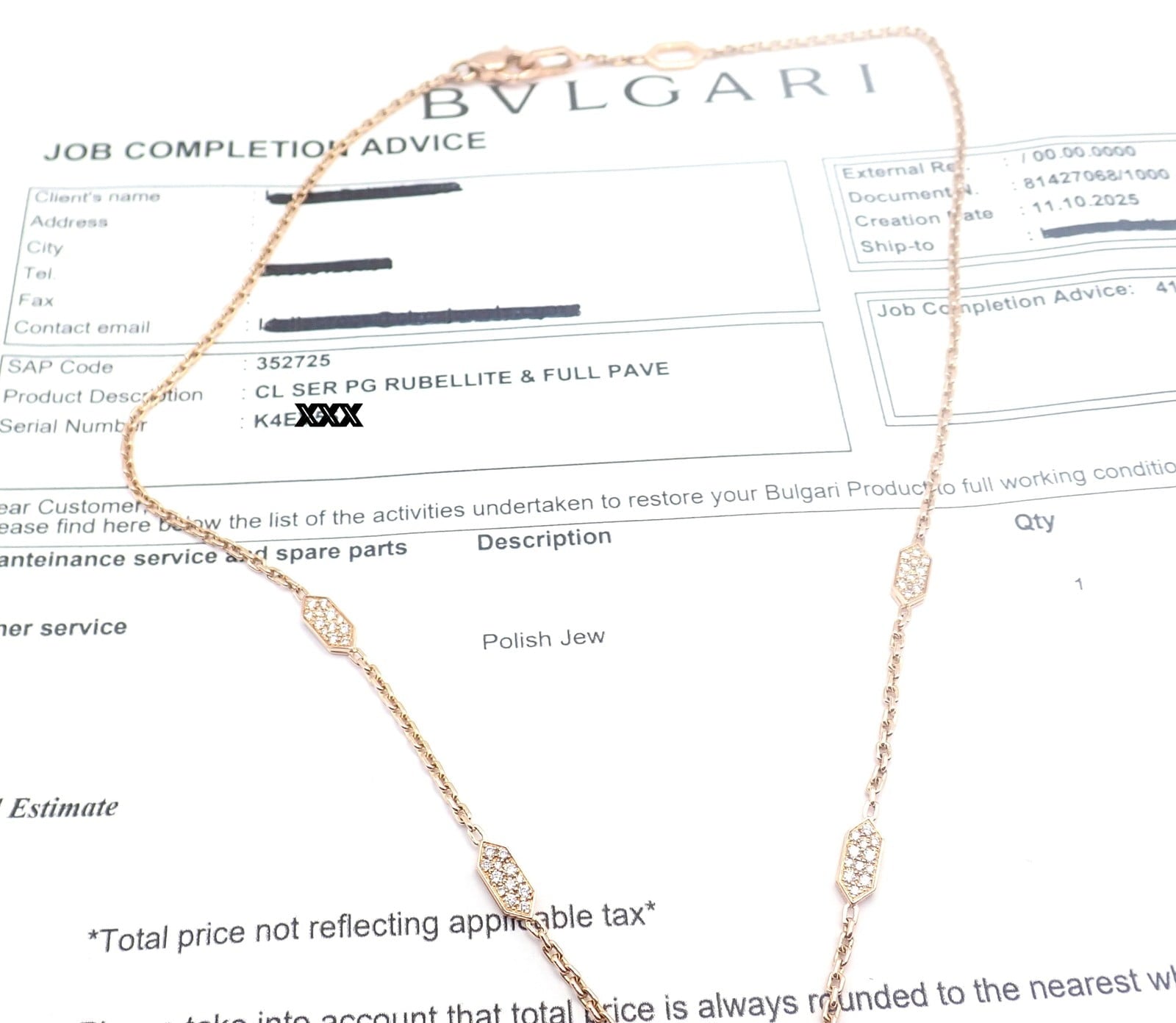 Authentic Bulgari Bvlgari Serpenti 18k Rose Gold Pave Diamond Rubellite Necklace | Fortrove