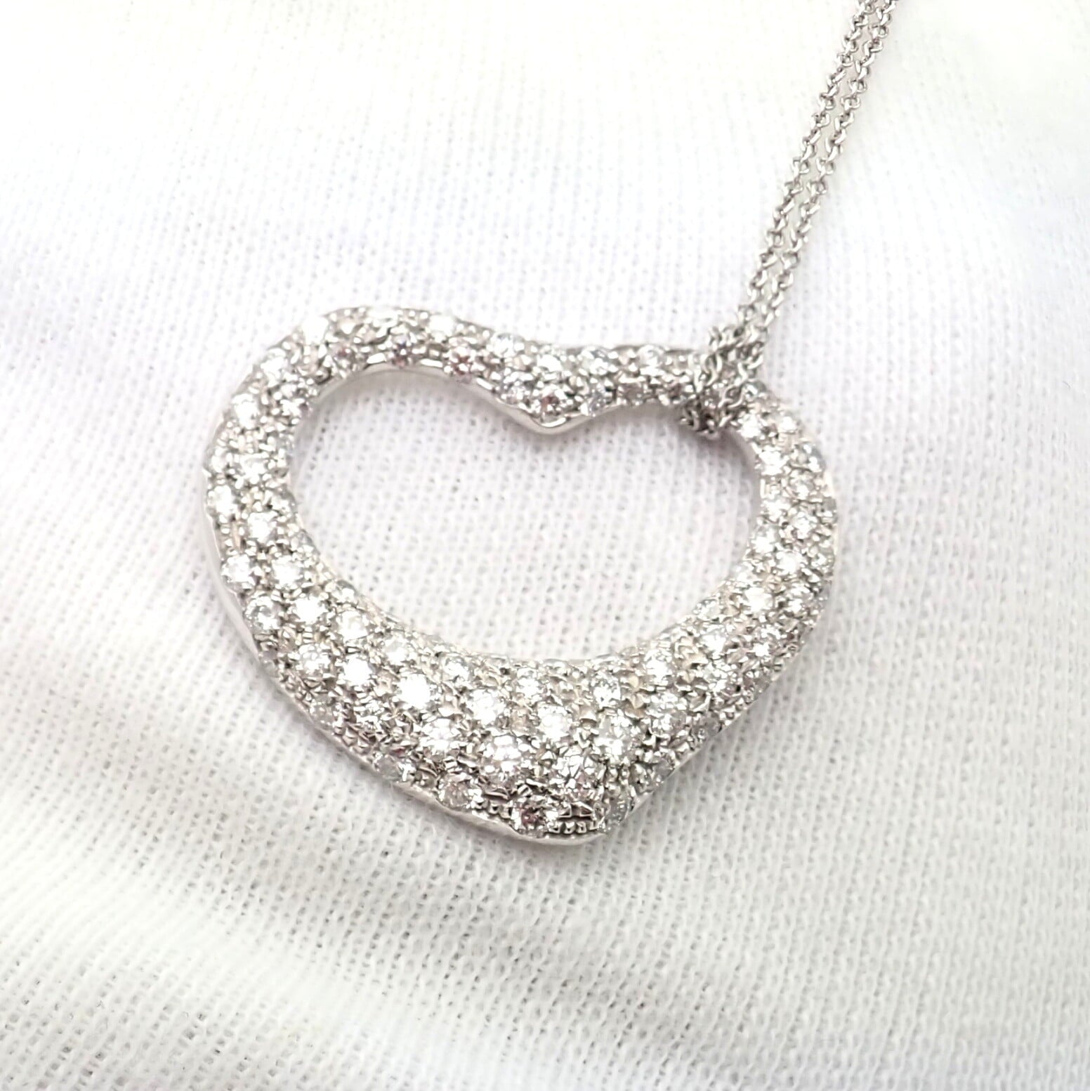 Tiffany & Co. Jewelry & Watches:Fine Jewelry:Necklaces & Pendants Authentic! Tiffany & Co Elsa Peretti Platinum Diamond Large Open Heart Necklace
