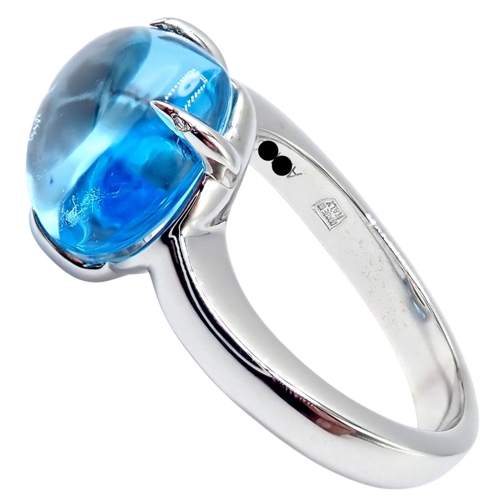 Authentic! Bulgari 18k Whtie Gold Mediterranean Eden Blue Topaz Ring Size 6 | Fortrove