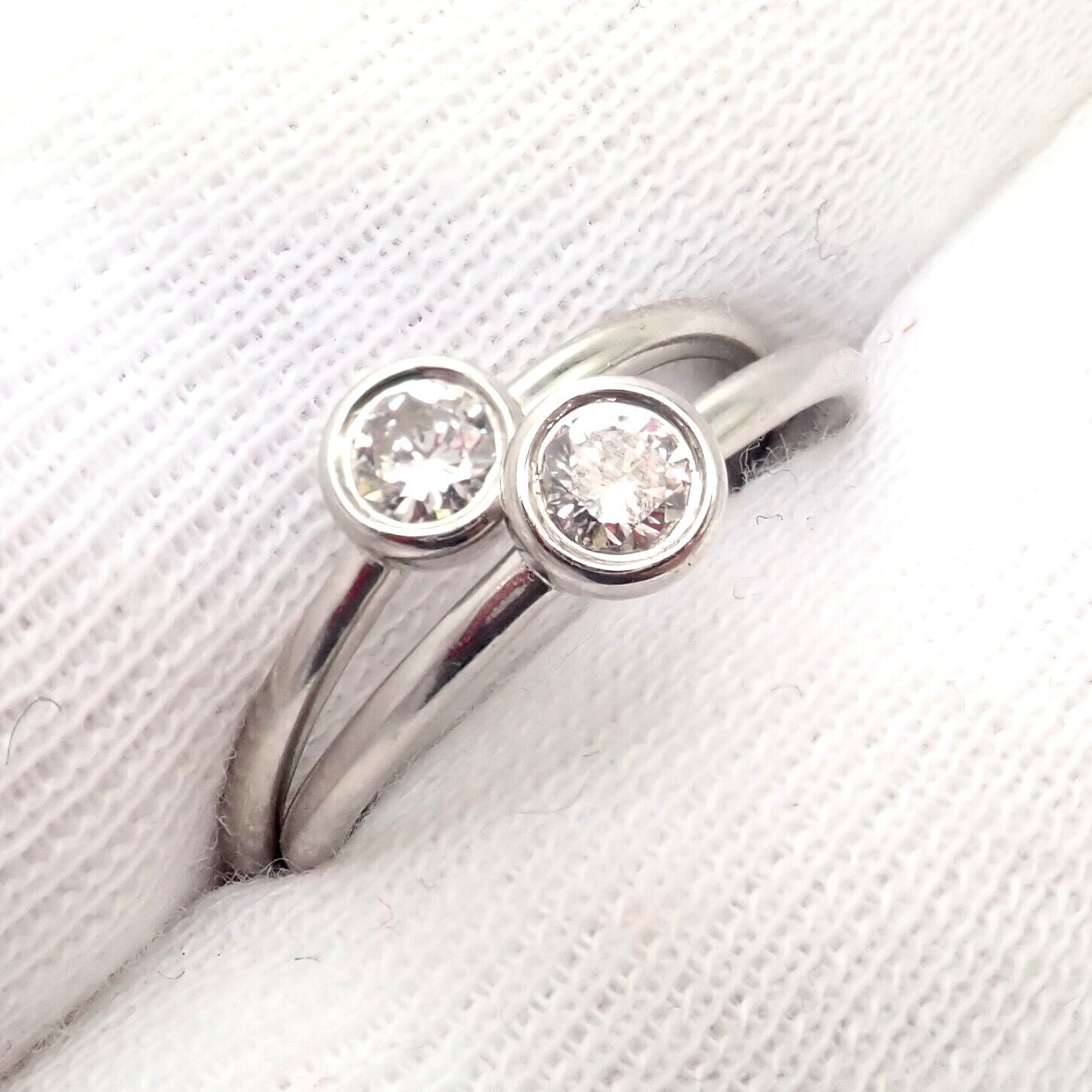 Set of 2 Tiffany & Co Platinum 0.16ct Diamond Engagement Stacking Ring size 5.75 | Fortrove