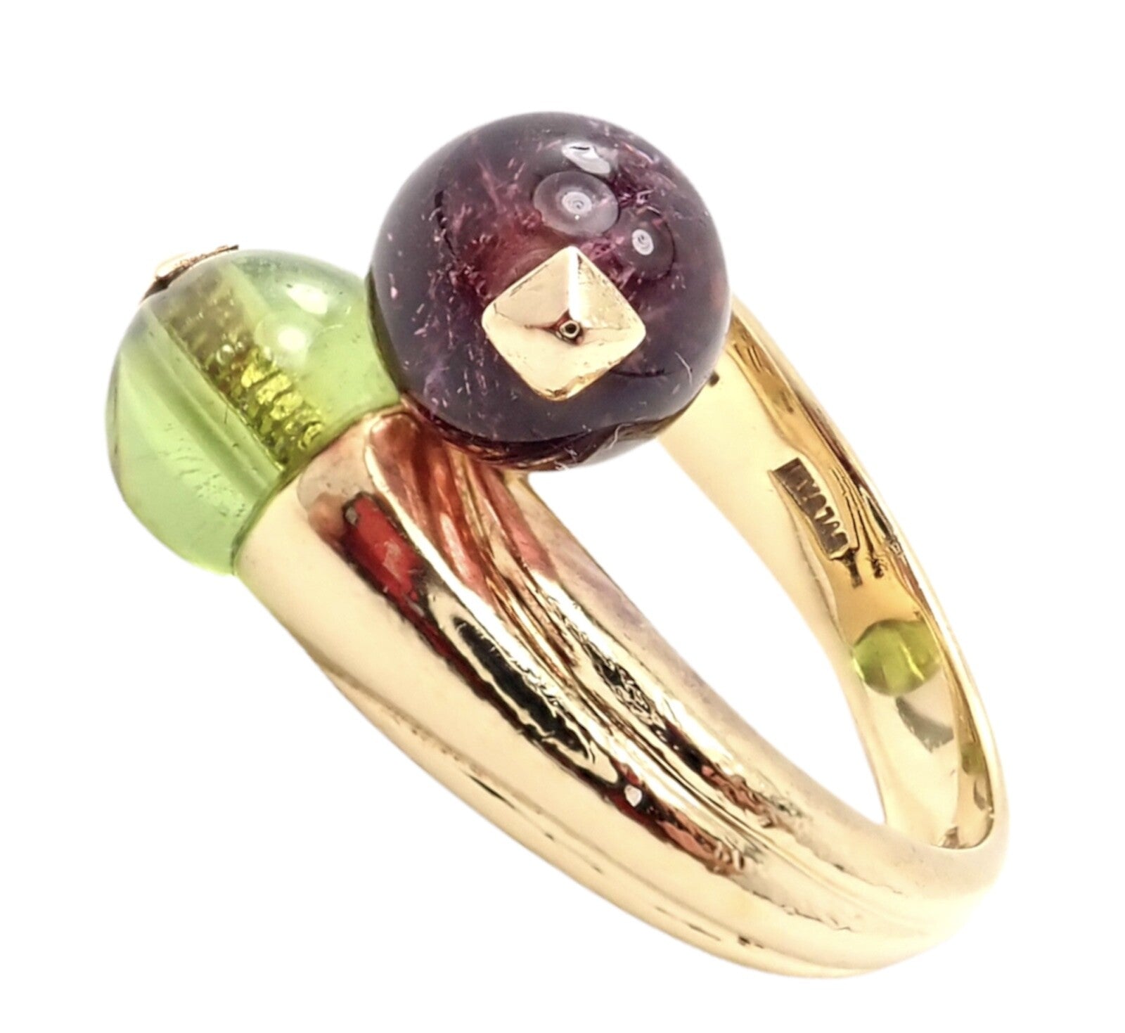 Vintage Bulgari Bvlgari 18k Yellow Gold Pink + Green Tourmaline Bypass Ring | Fortrove