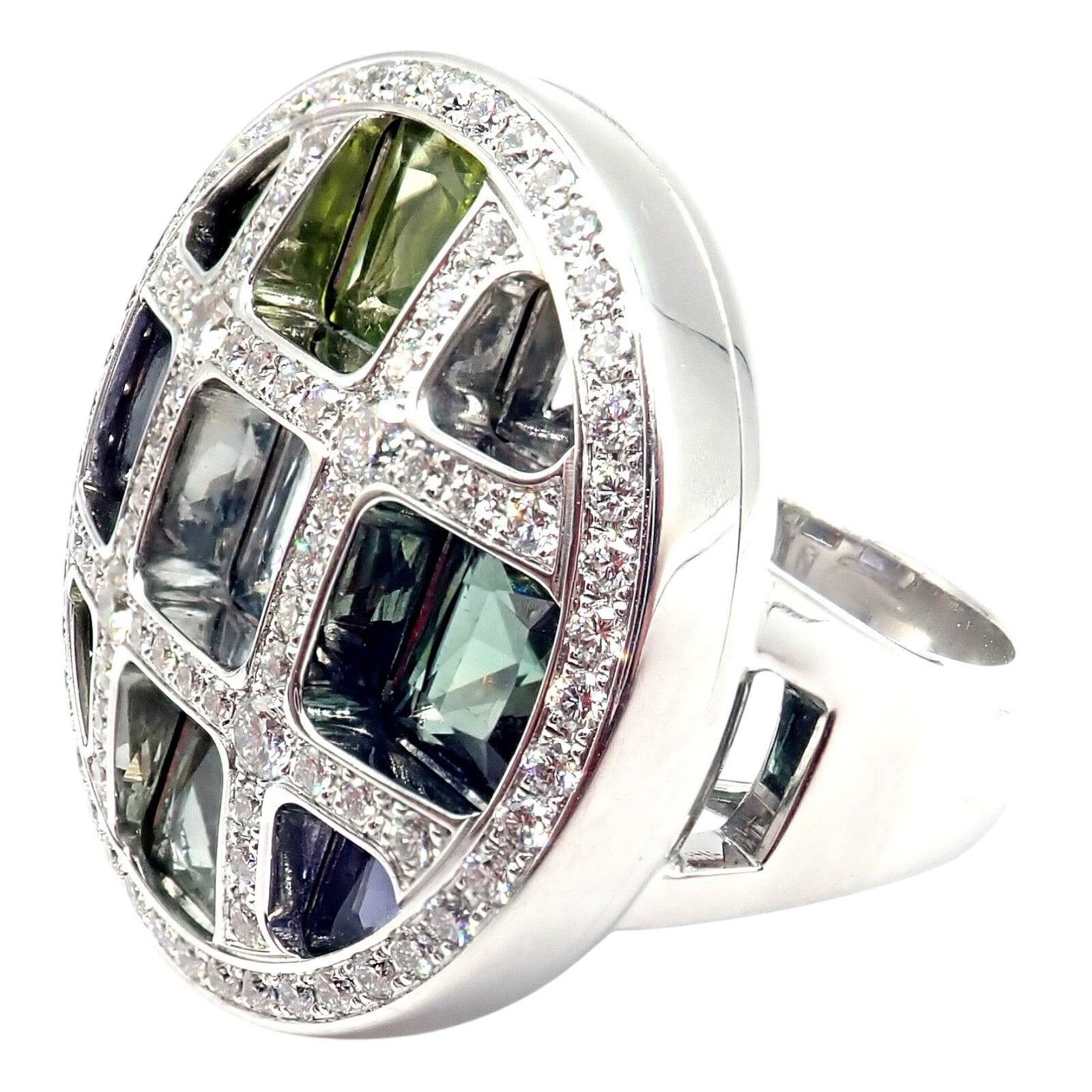 Cartier Pasha 18k White Gold Diamond Color Stone Ring Box + Papers sz 6 52 | Fortrove