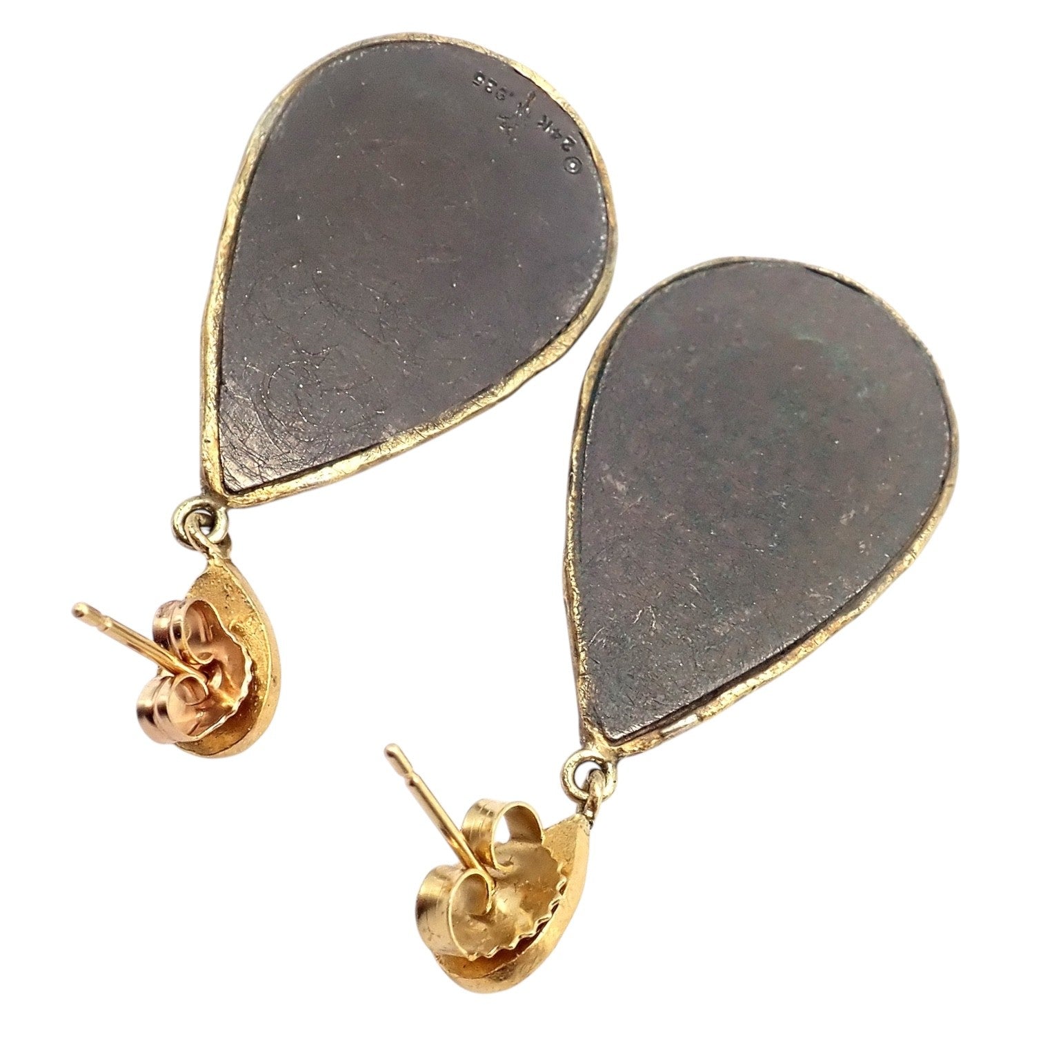 Rare! Victor Velyan 24k Yellow Gold + Silver Green Tourmaline Earrings | Fortrove