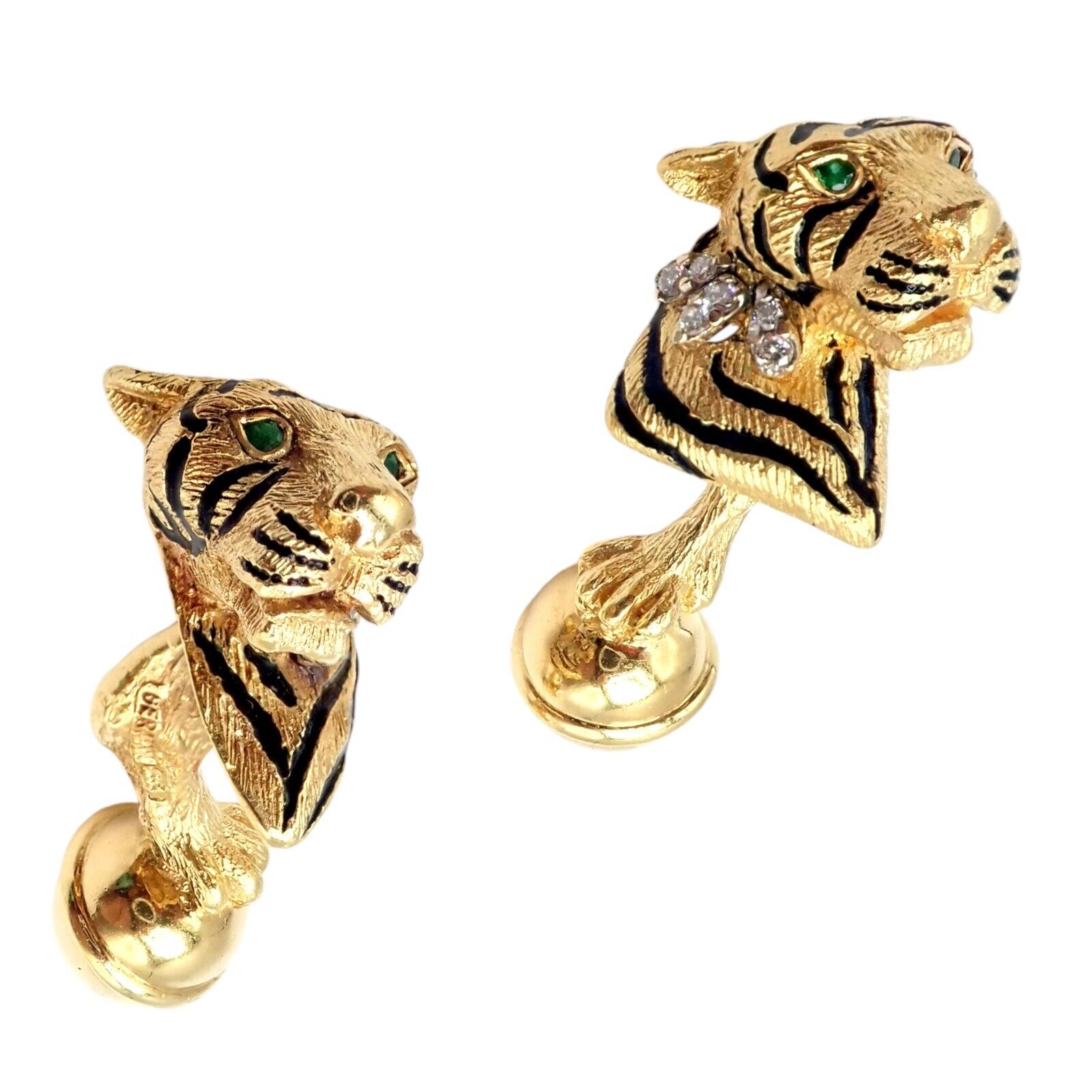 Rare! Tiffany & Co. 18k Yellow Gold Diamond Bengal Tiger Germany 1989 Cufflinks | Fortrove