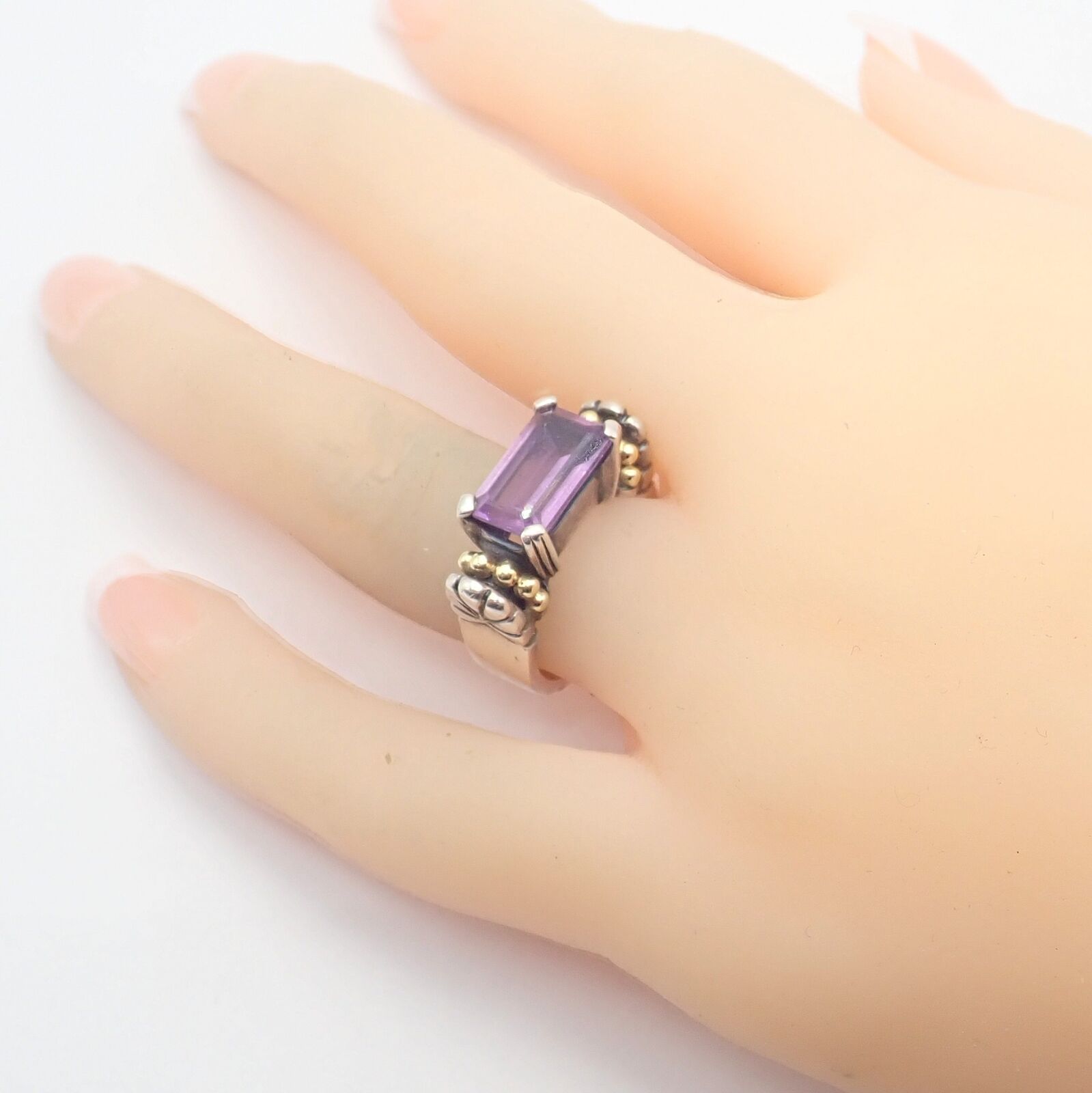 Lagos Jewelry & Watches:Fine Jewelry:Rings Authentic! Lagos Caviar Silver + 18k Yellow Gold Amethyst Ring