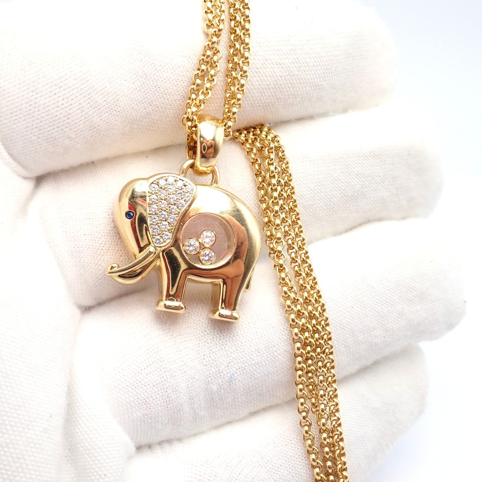 Authentic! Chopard 18k Yellow Gold Large Happy Elephant Pendant Necklace | Fortrove