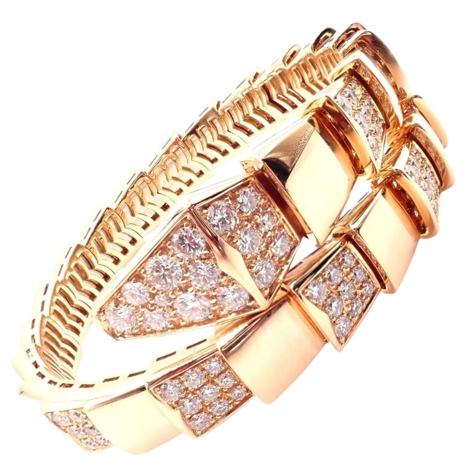 Bvlgari Jewelry & Watches:Fine Jewelry:Bracelets & Charms Authentic! Bulgari Bvlgari Serpenti Viper 18k Rose Gold Diamond Bangle Bracelet