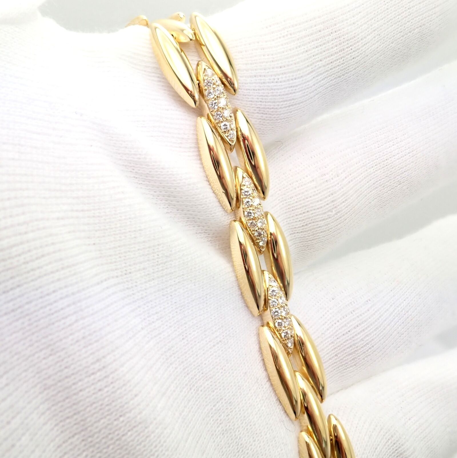 Authentic! Cartier 18k Yellow Gold Diamond Three Row Gentiane Rice Link Necklace | Fortrove