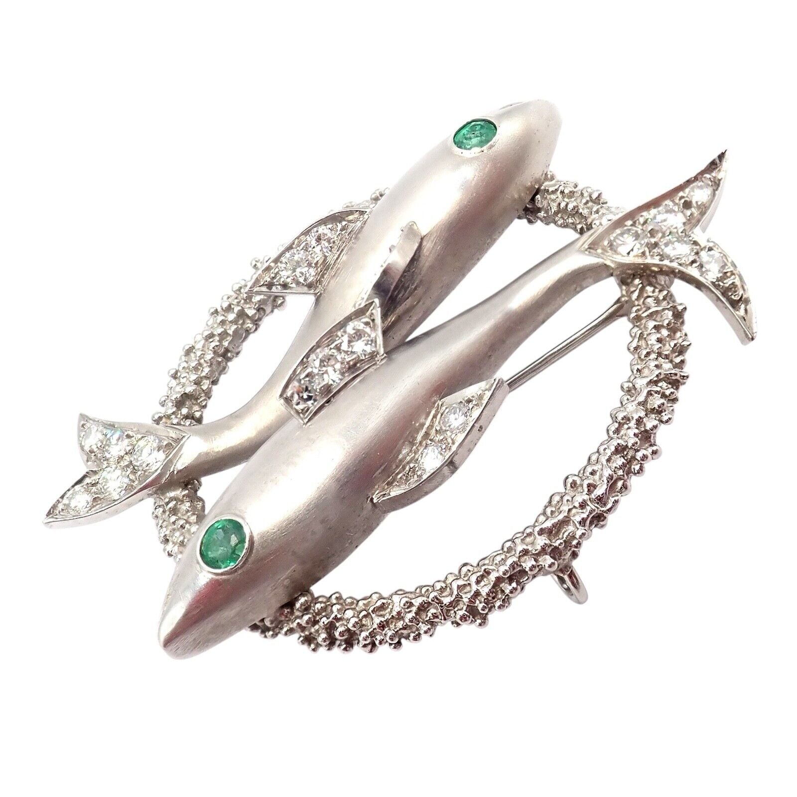 Cartier 18k White Gold Platinum Diamond Emerald Zodiac Pisces Fish Brooch Pin | Fortrove