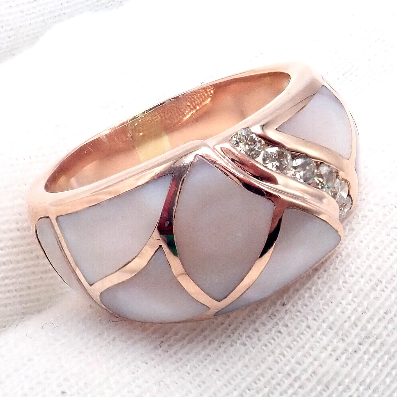 Vintage Estate 14k Rose Gold Diamond Mother of Pearl Ring sz 7.5 | Fortrove