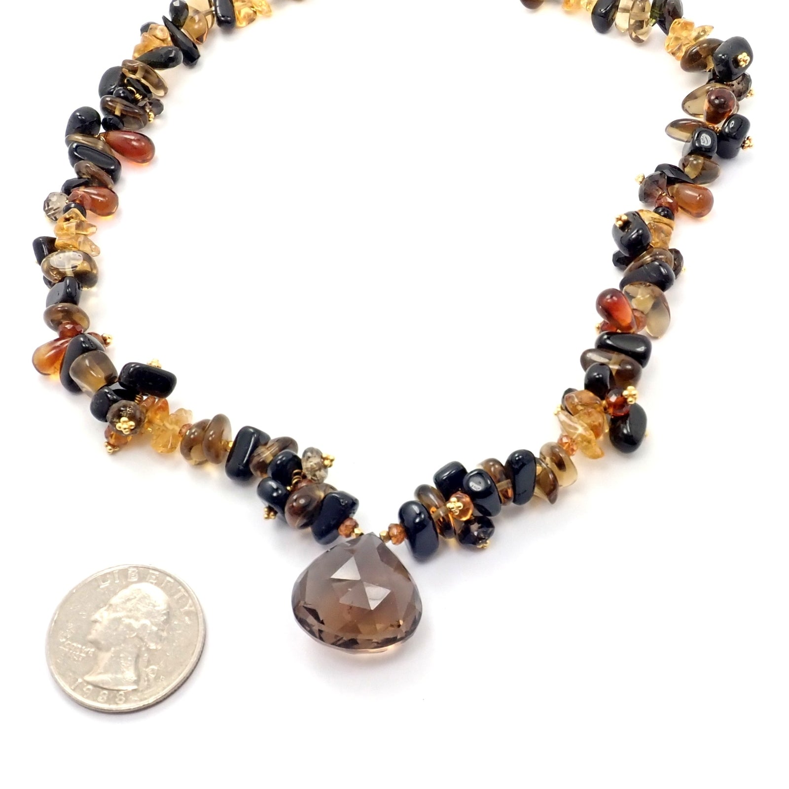 Laura Gibson 18k Yellow Gold Briolette Smokey Topaz Onyx Bead Large Necklace | Fortrove
