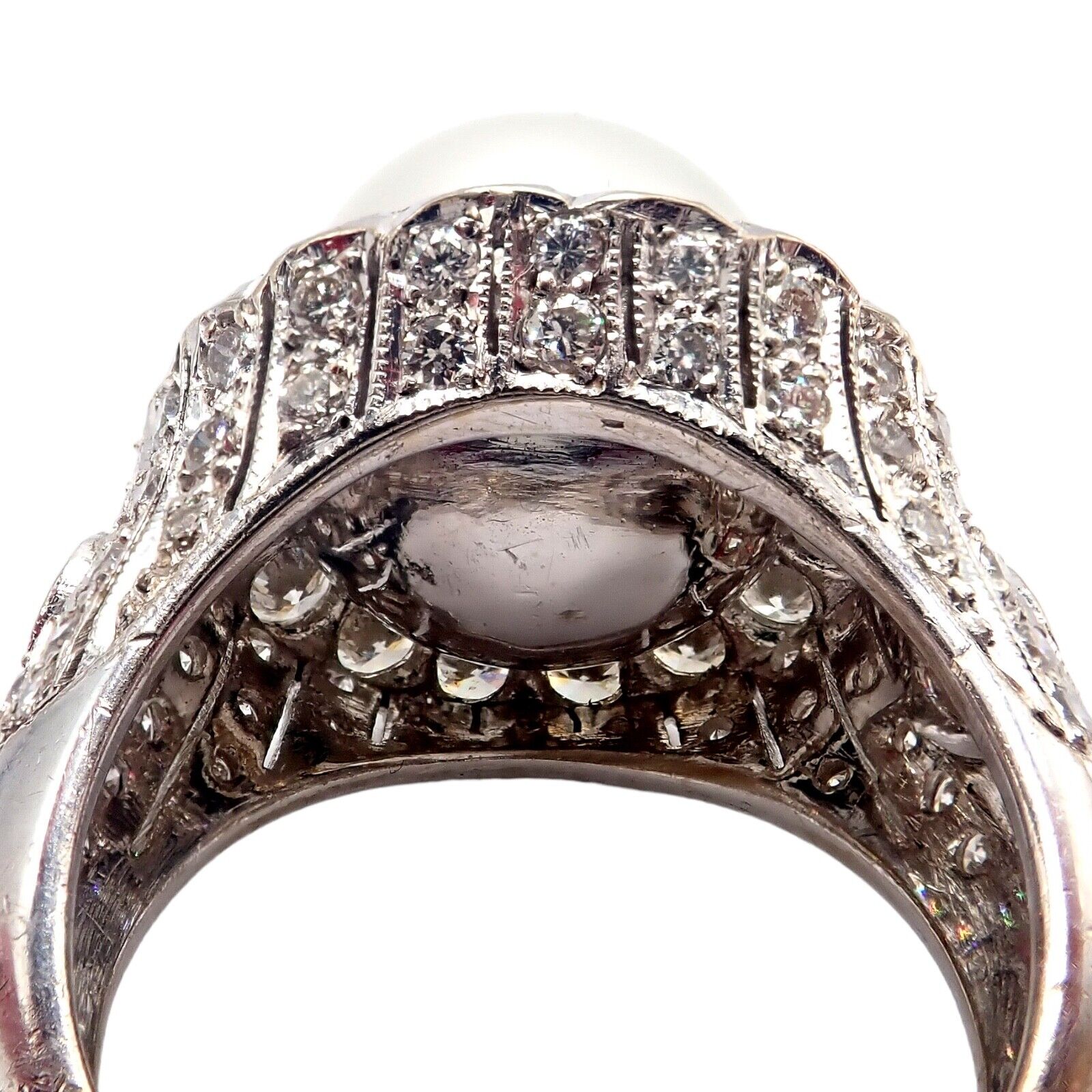 Estate Jewelry & Watches:Vintage & Antique Jewelry:Rings Vintage Estate 18k White Gold Diamond 12.5mm Pearl Cocktail Ring