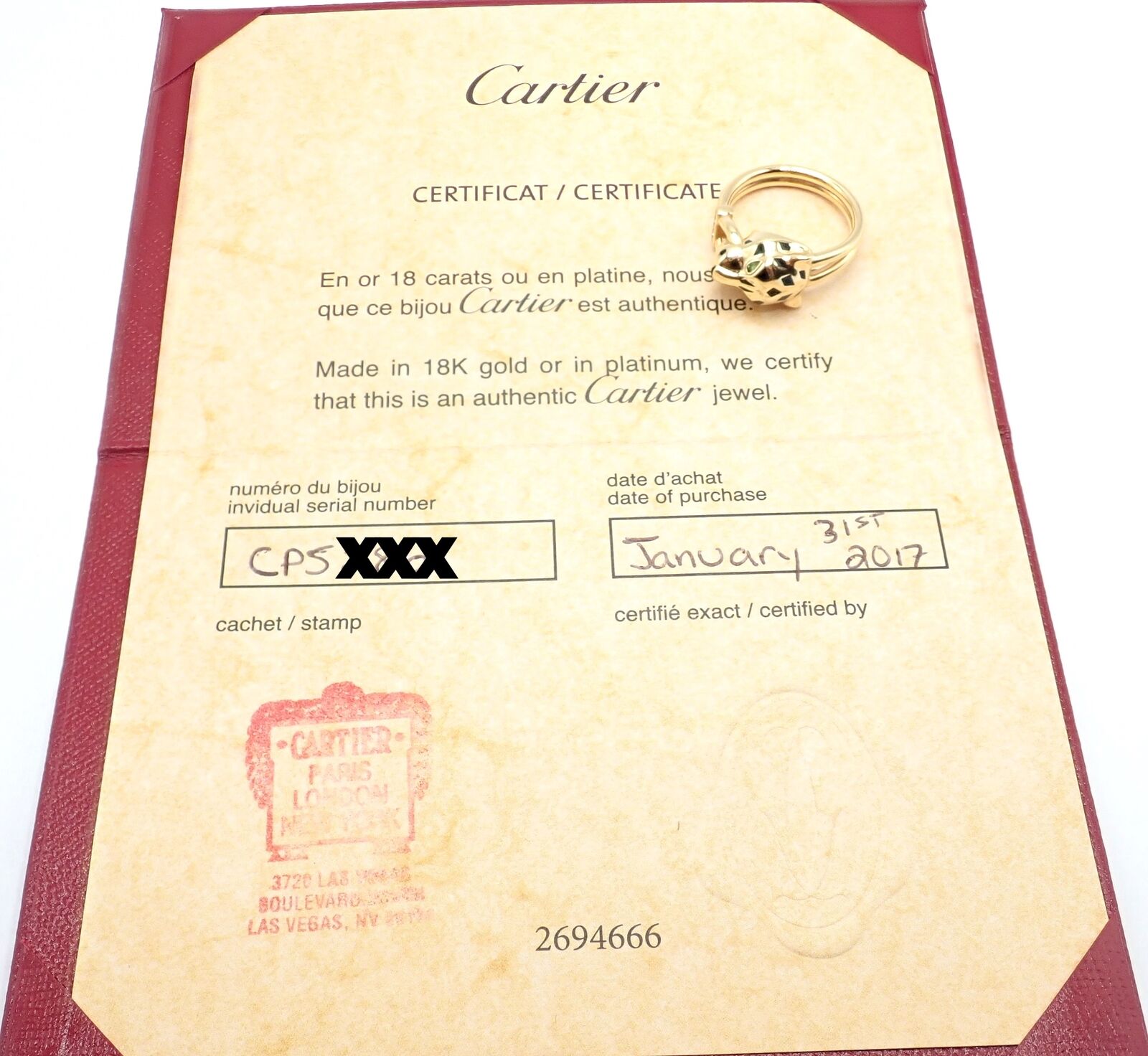 Authentic! Cartier Panther Panthere 18k Gold Diamond Lacquer Tsavorite Ring Cert | Fortrove