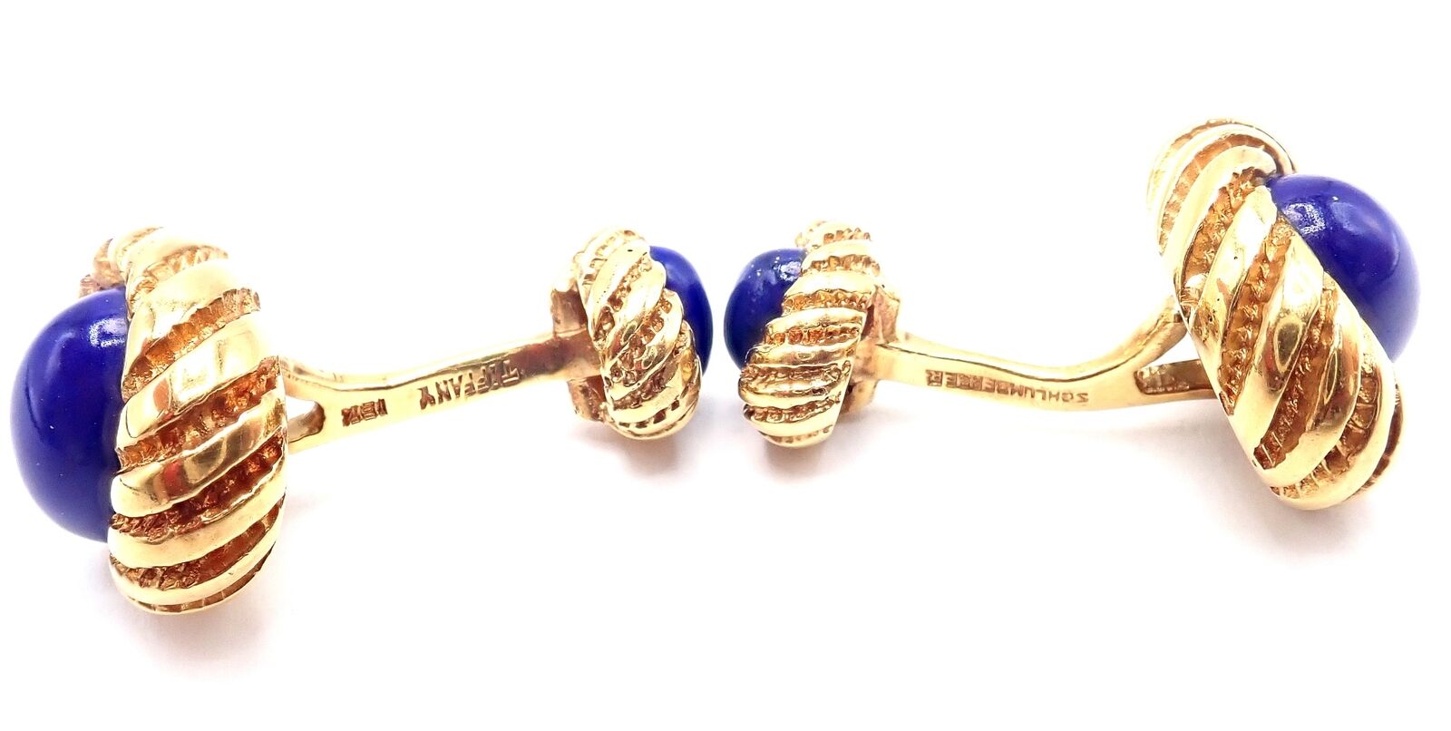 Authentic! Tiffany & Co Jean Schlumberger 18k Yellow Gold Lapis Lazuli Cufflinks | Fortrove