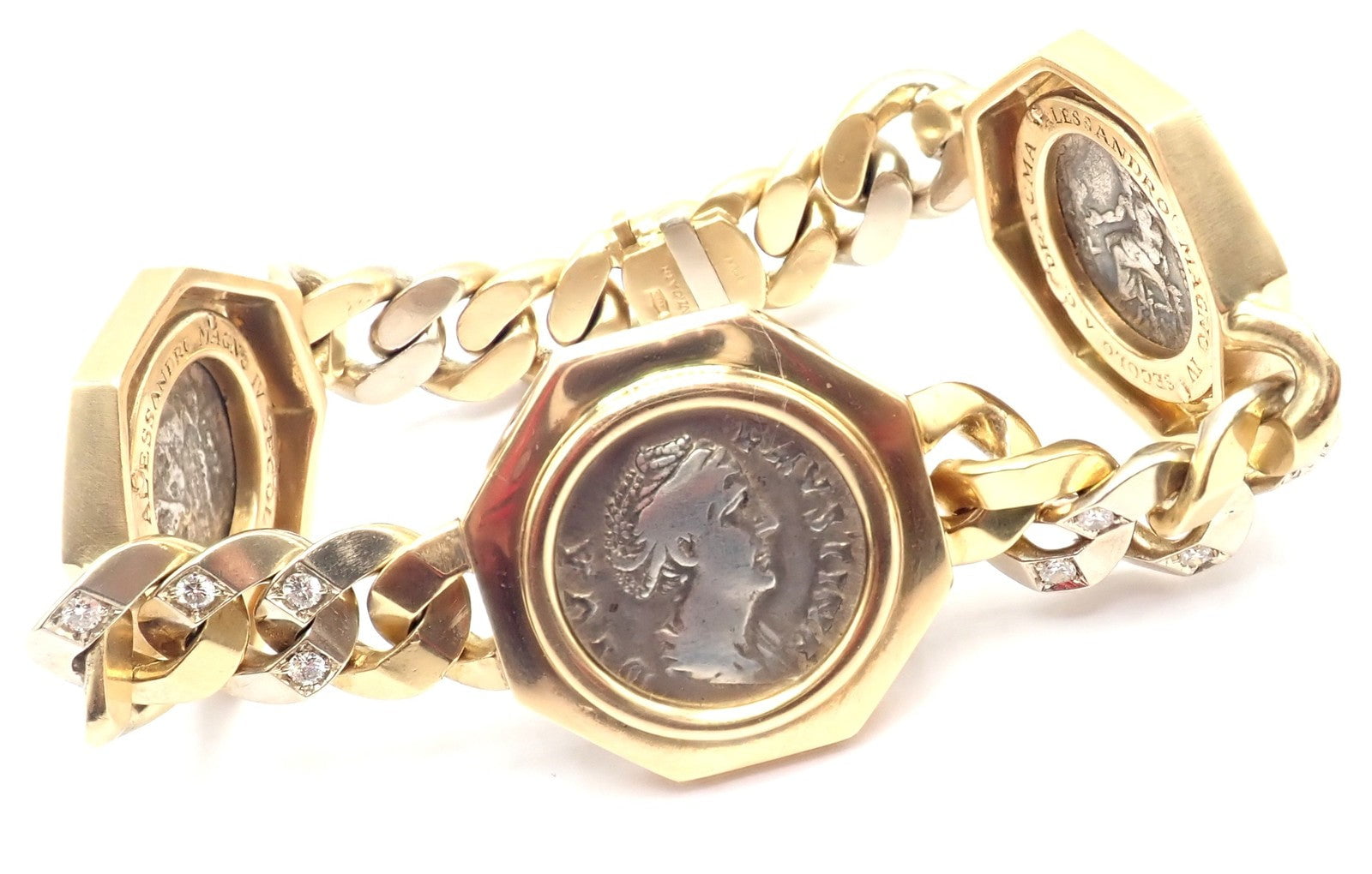 Bvlgari Jewelry & Watches:Fine Jewelry:Bracelets & Charms Rare! Bvlgari Bulgari 18k Gold Diamond Monete Antique Large Coin Link Bracelet