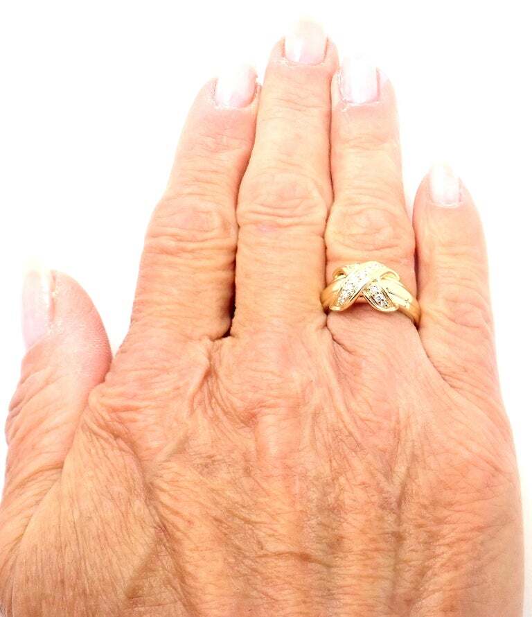 Authentic! Tiffany & Co 18k Yellow Gold Diamond Signature X Band Ring | Fortrove