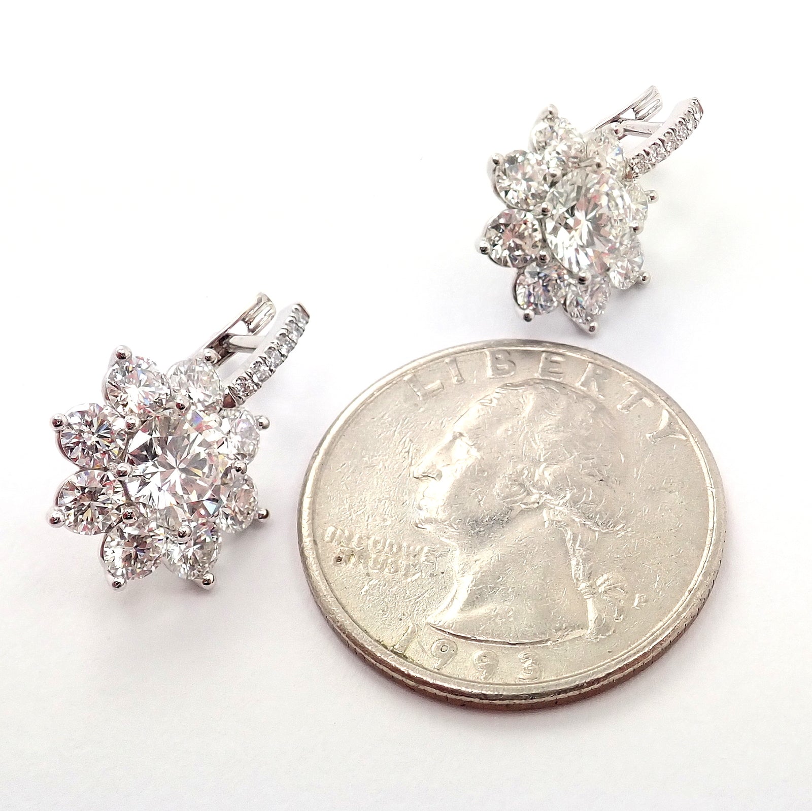 Authentic! T Foster & Co Platinum Flower 4.84ctw Diamond Stud Halo Earrings GIA | Fortrove