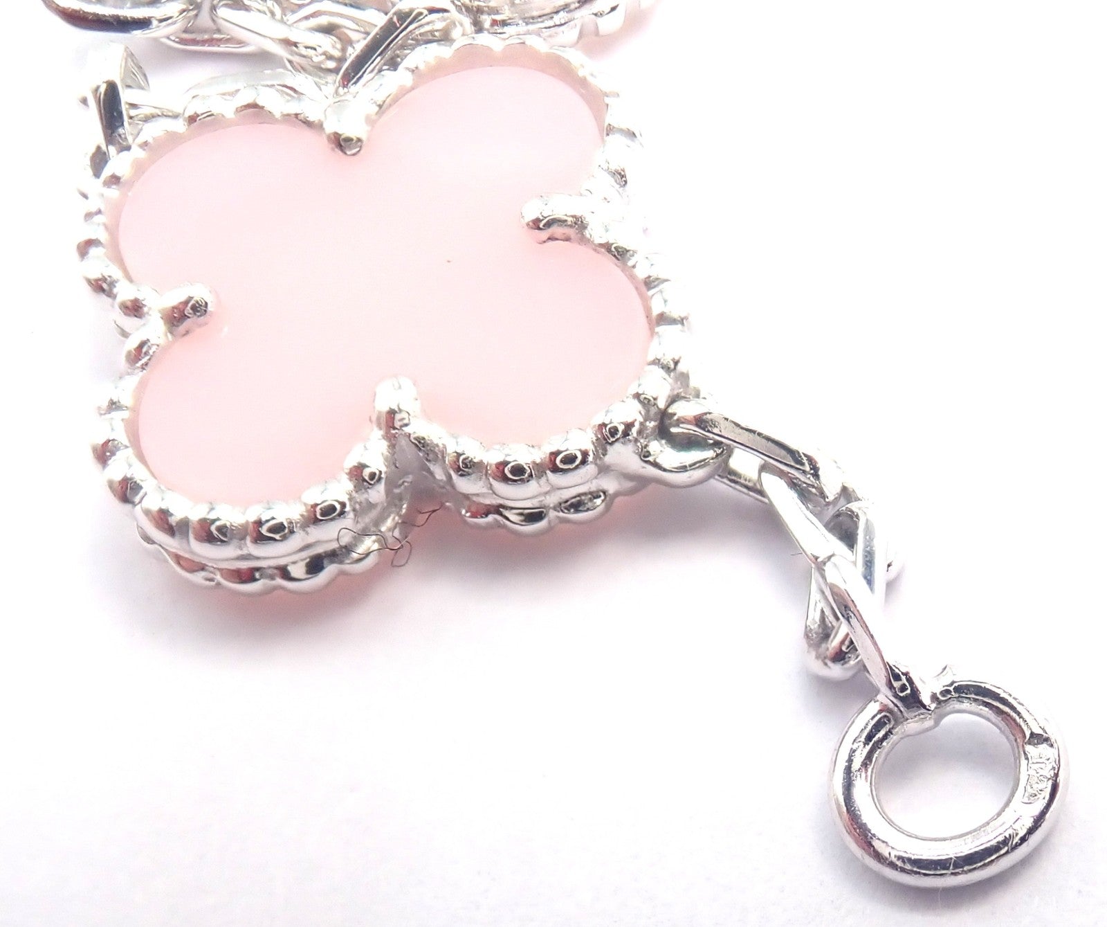 Authentic! Van Cleef & Arpels Alhambra 18k White Gold Pink Stone Bracelet Cer. | Fortrove