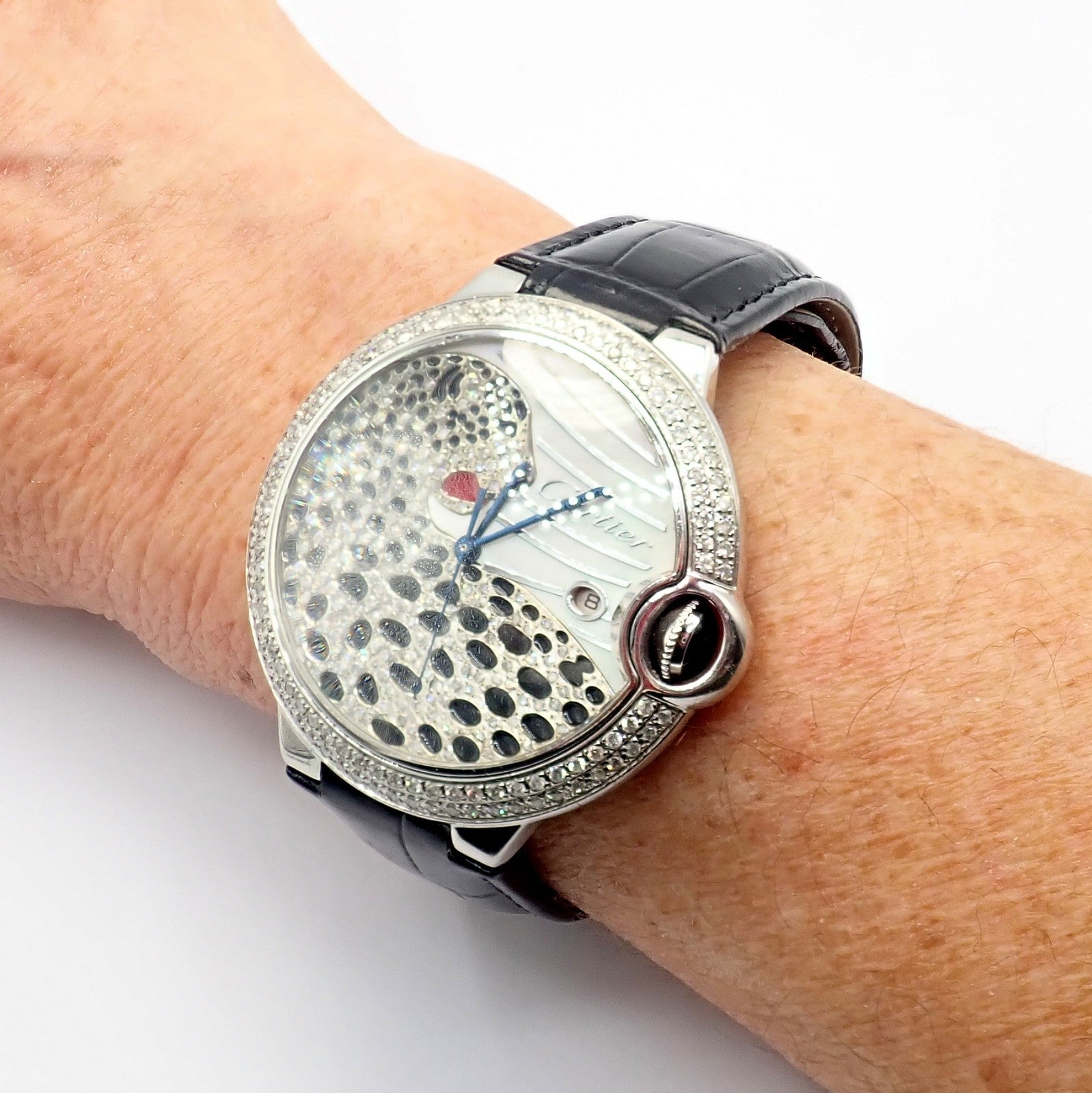 Cartier Stainless Steel Ballon Bleu Custom Diamond Enamel Automatic Watch 3001 | Fortrove