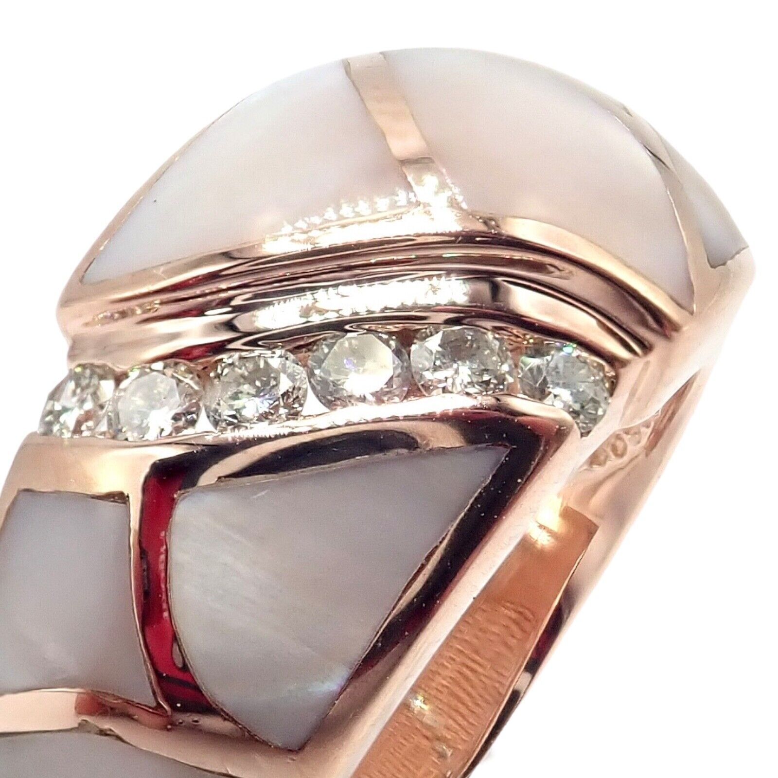 Vintage Estate 14k Rose Gold Diamond Mother of Pearl Ring sz 7.5 | Fortrove