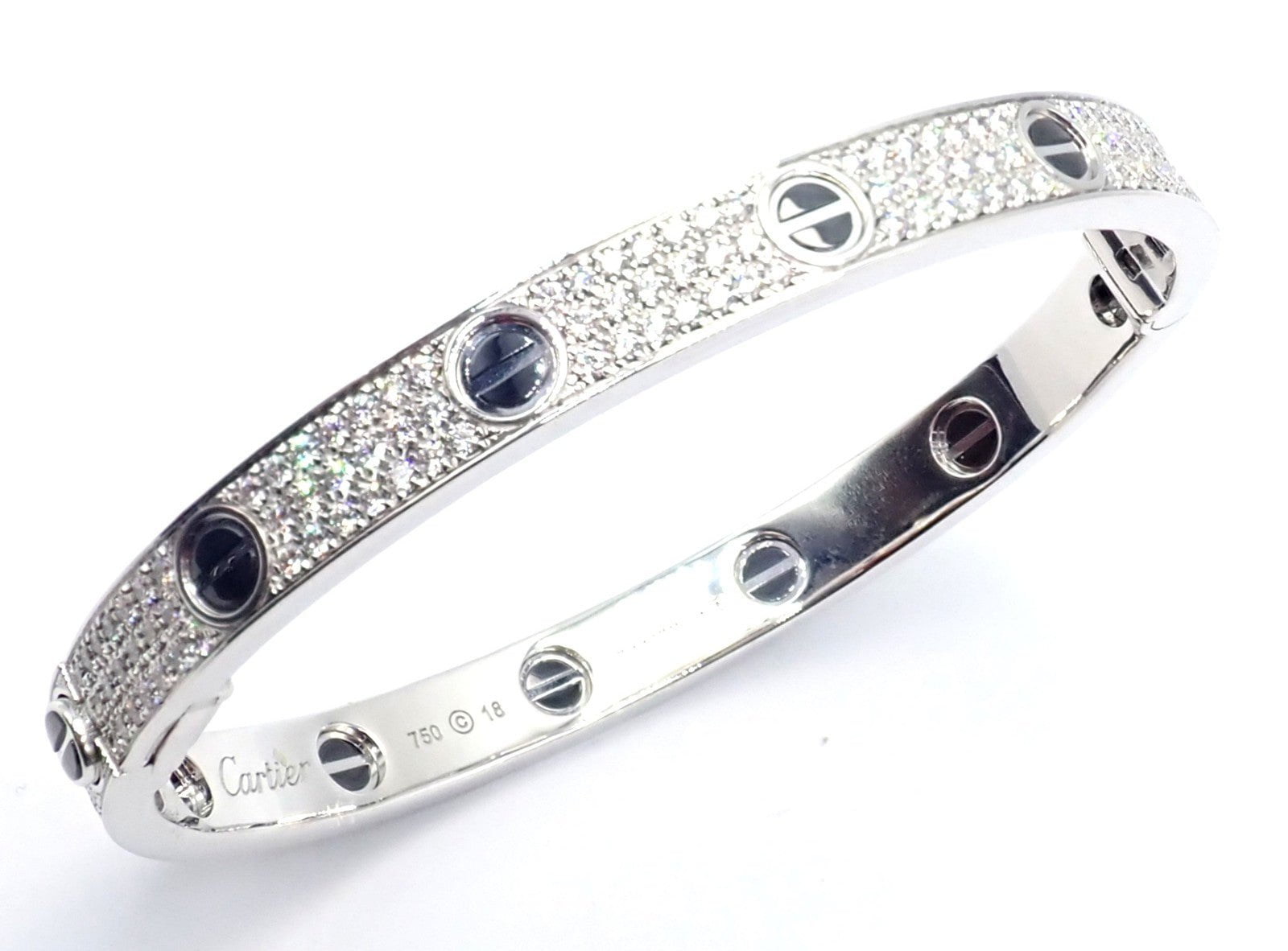 Authentic! Cartier Love 18k White Gold Diamond Pave Ceramic Bracelet Sz 18 Paper | Fortrove
