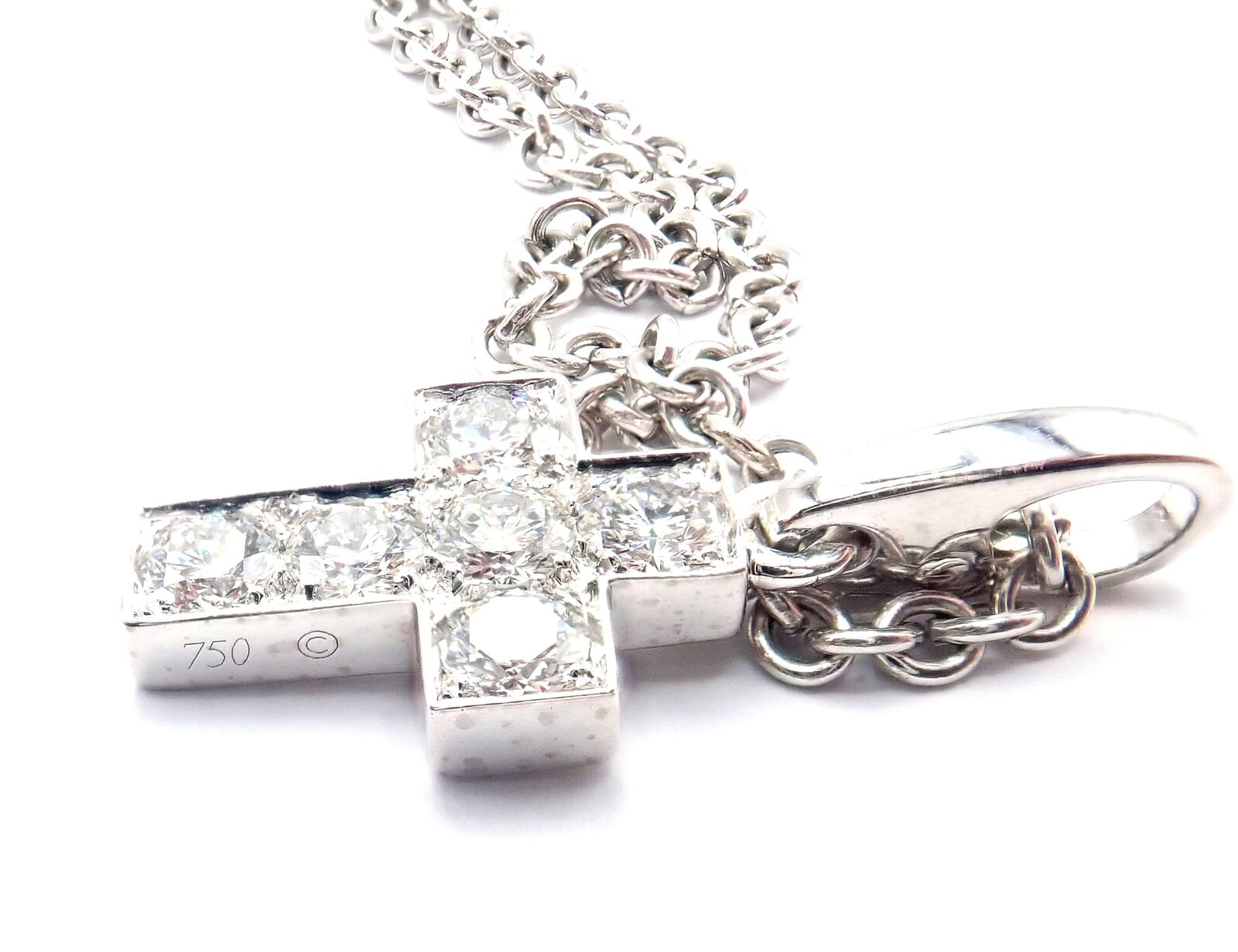 Authentic! Cartier 18k White Gold Diamond Cross Pendant Chain Necklace | Fortrove