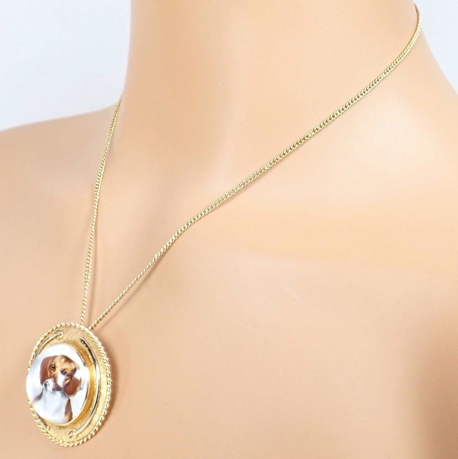 Vintage! Tiffany 14k Yellow Gold Essex Reverse Intaglio Dog Necklace Brooch | Fortrove