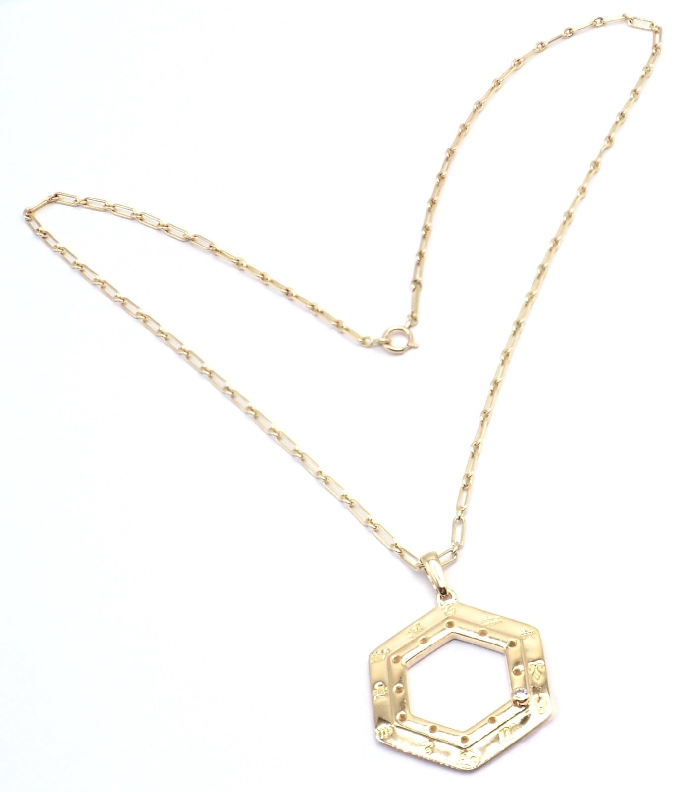 Vintage Cartier Zodiac 18k Yellow Gold Diamond Pendant Link Chain Necklace | Fortrove