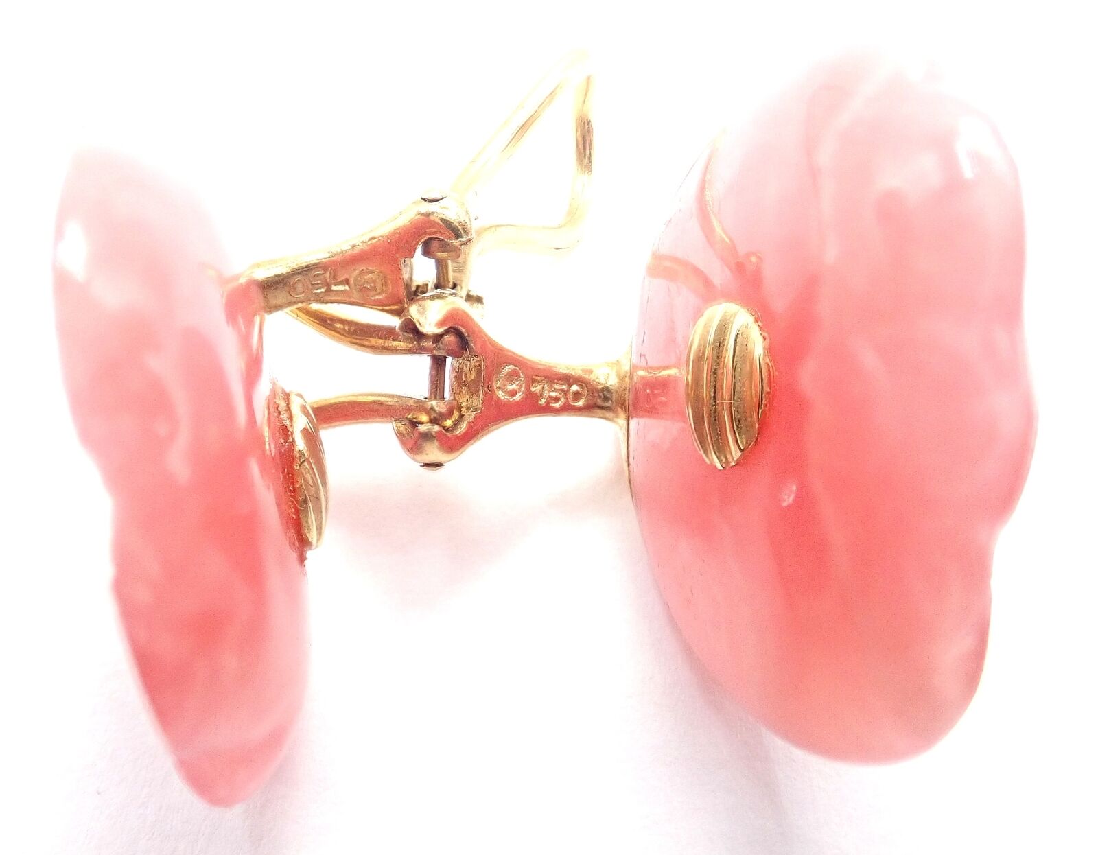 Authentic Tiffany & Co Angela Cummings 18k Yellow Gold Pink Agate Petal Earrings | Fortrove