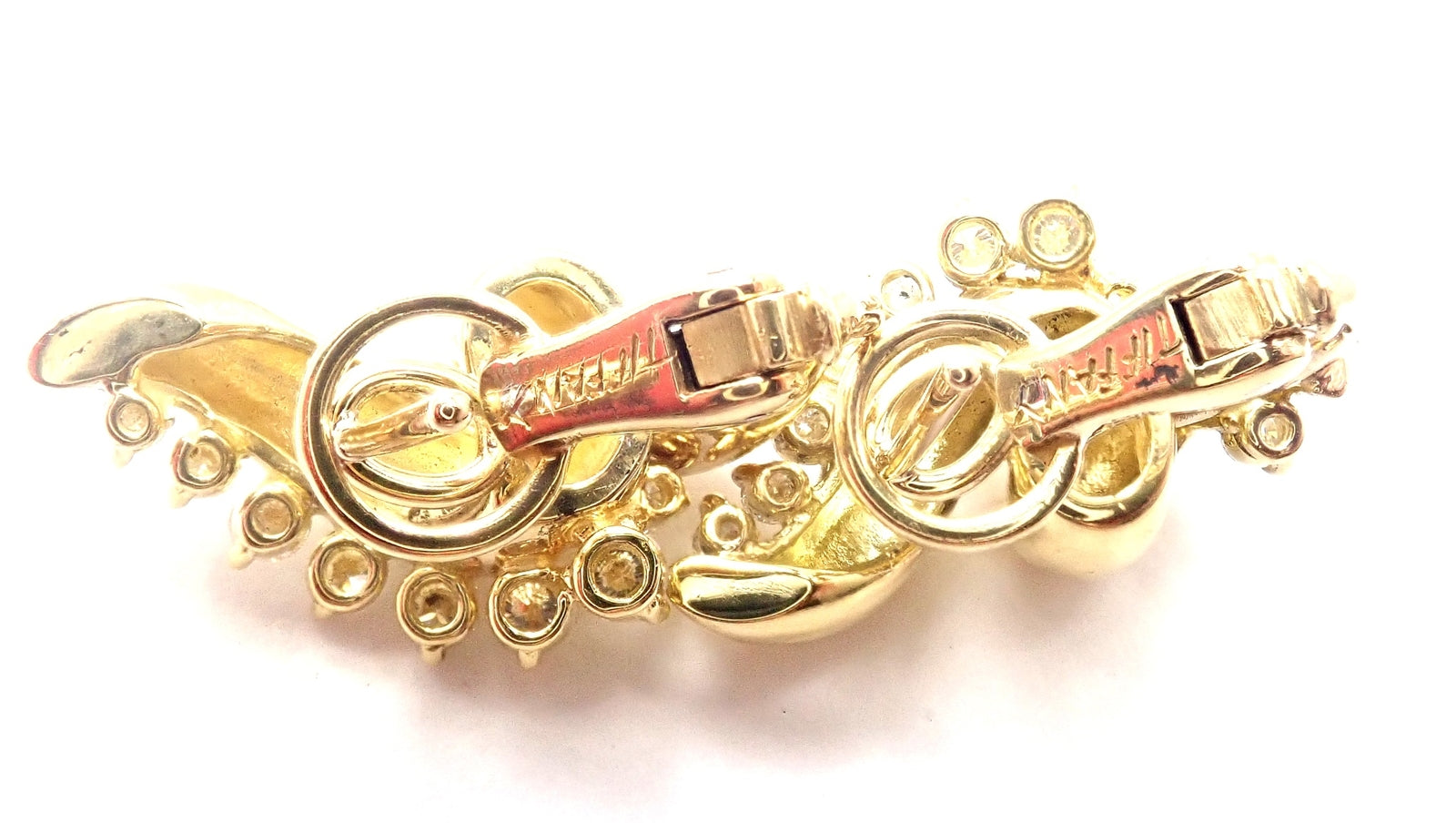 Rare! Authentic Tiffany & Co 18k Yellow Gold Diamond Swirl Earrings | Fortrove