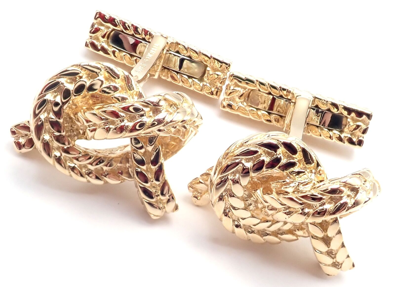 Vintage! Hermes Georges L'Enfant 18k Yellow Gold Twisted Rope Knot Cufflinks | Fortrove