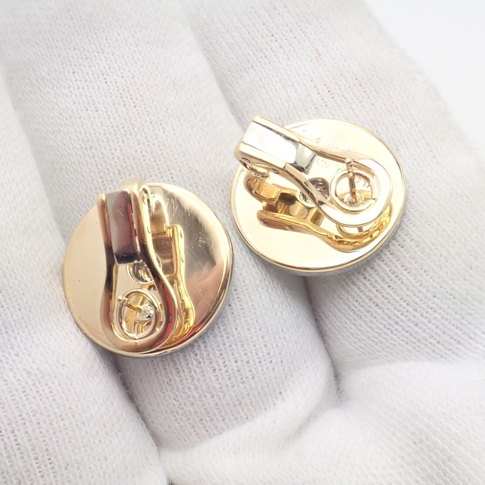 Rare! Authentic Bvlgari Bulgari 18k Yellow + White Gold Diamond Disc Earrings | Fortrove