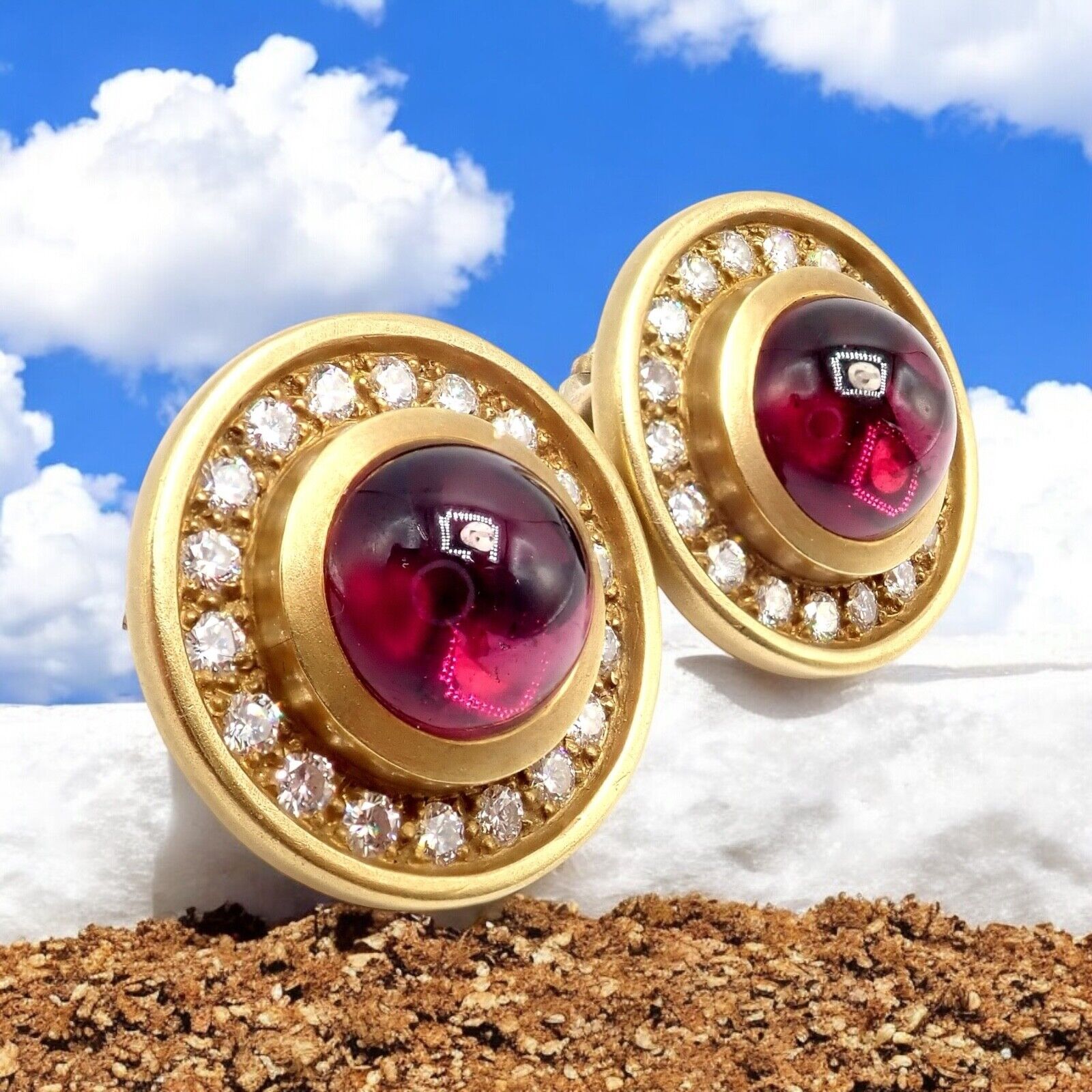 Rare! Vintage Kieselstein Cord 18k Yellow Gold Garnet Diamond Earrings 1997 | Fortrove