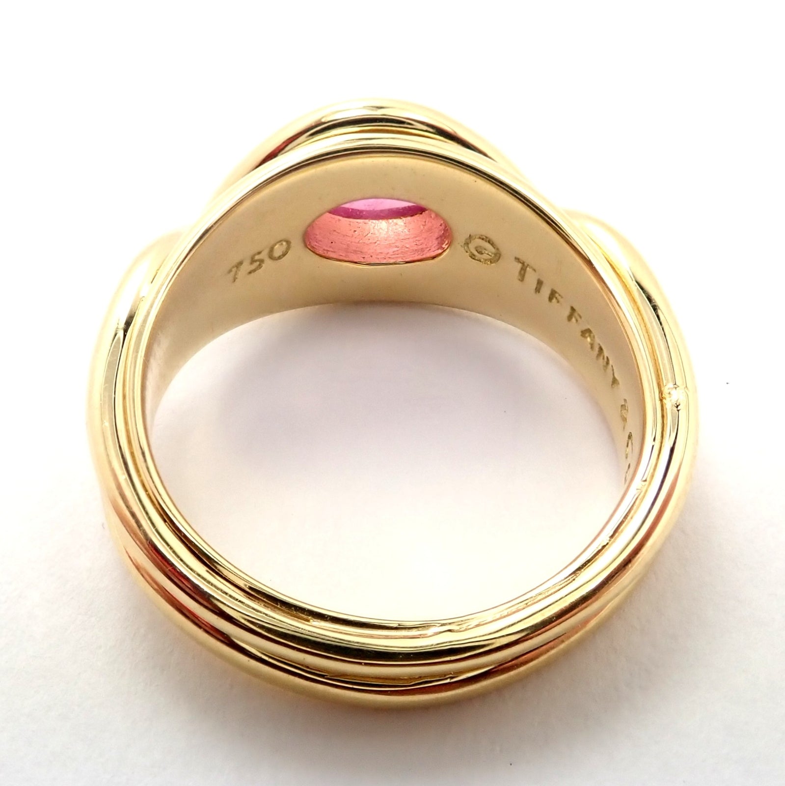 Rare! Authentic Tiffany & Co 18k Yellow Gold Pink Tourmaline Cabochon Band Ring | Fortrove
