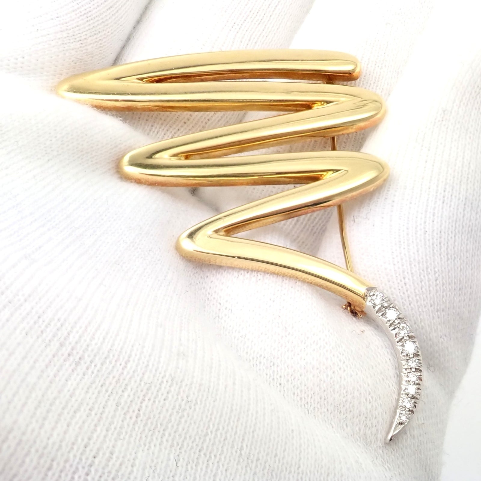 Tiffany & Co 18k Yellow Gold Platinum Picasso Diamond Large Squiggle Pin Brooch | Fortrove