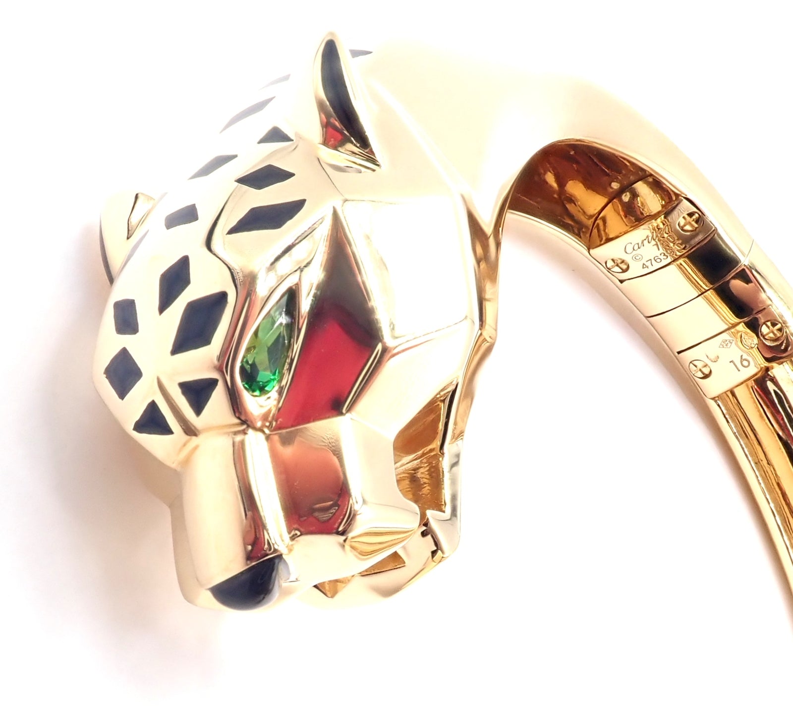 Authentic! Cartier Panther Panthere 18k Yellow Gold Bangle Bracelet Size 16 Cert | Fortrove