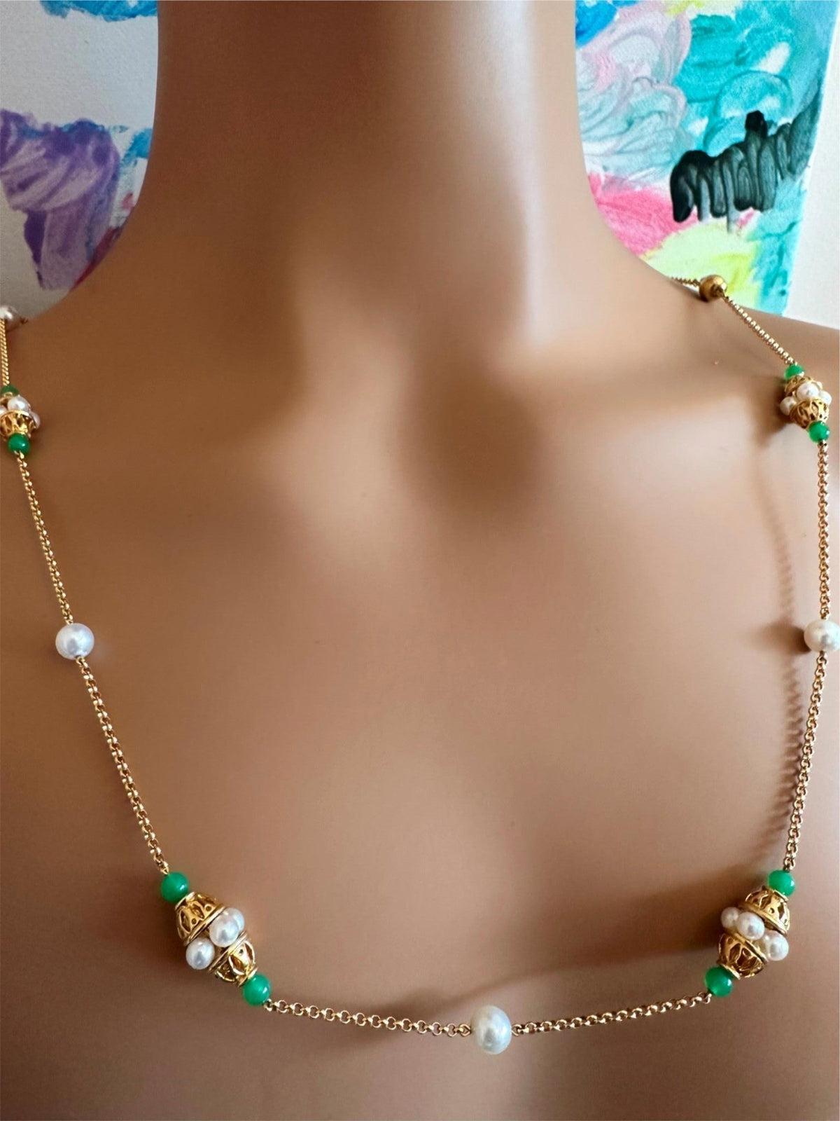 Vintage! Mikimoto 18k Yellow Gold Pearl Chalcedony 32" Long Necklace | Fortrove