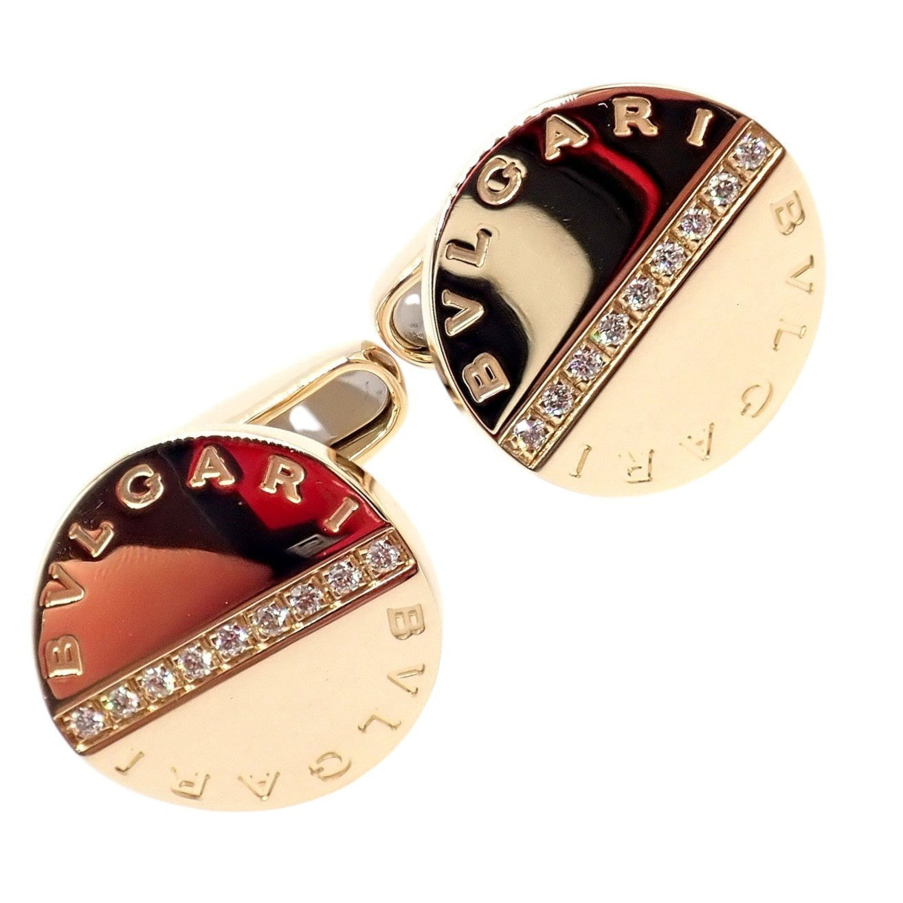 Authentic! Bvlgari Bulgari 18k Yellow Gold Diamond Classic Round Cufflinks | Fortrove