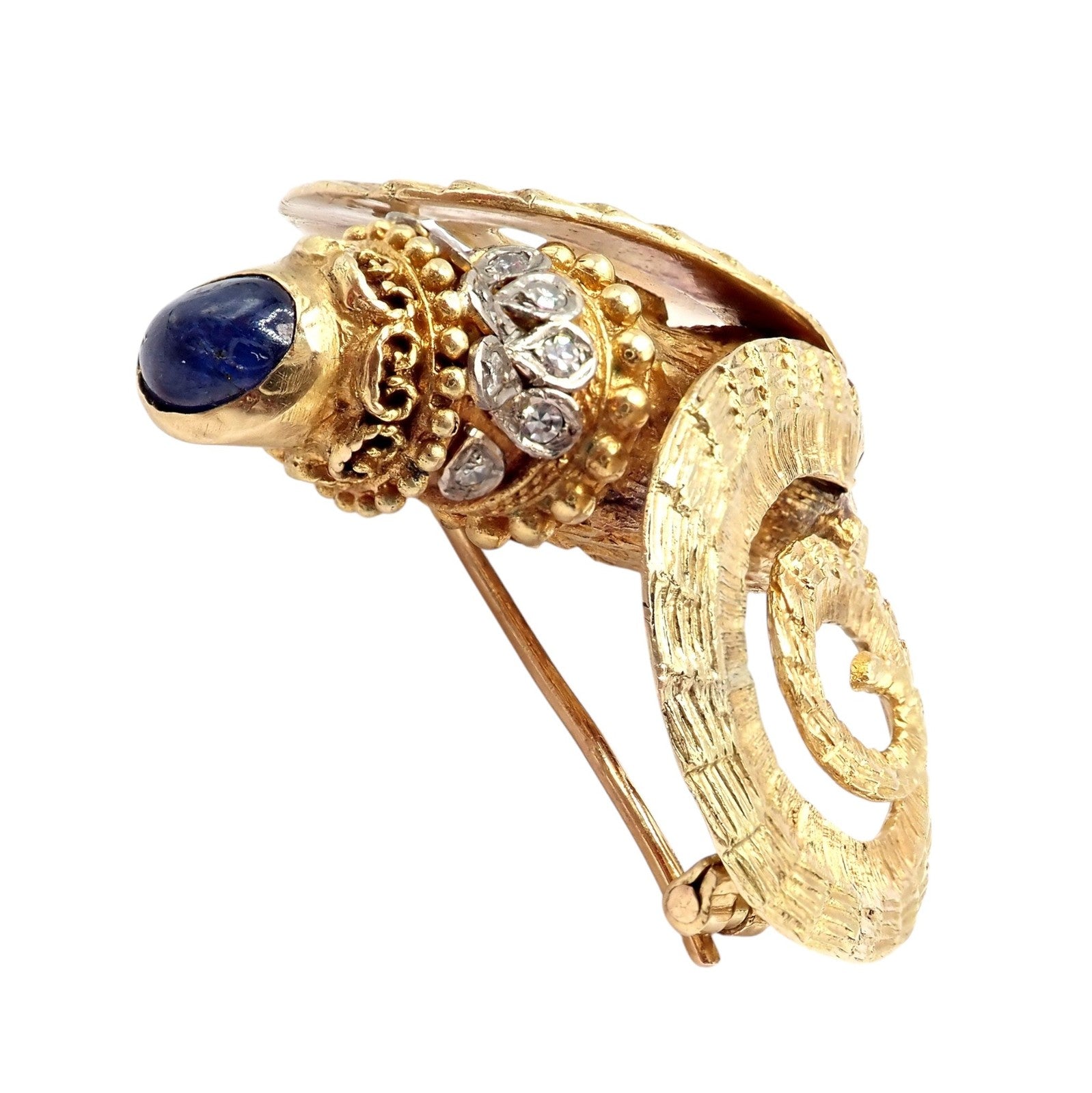 Rare Ilias Lalaounis 18k Yellow Gold Ram Ares Diamond Ruby Sapphire Large Brooch | Fortrove