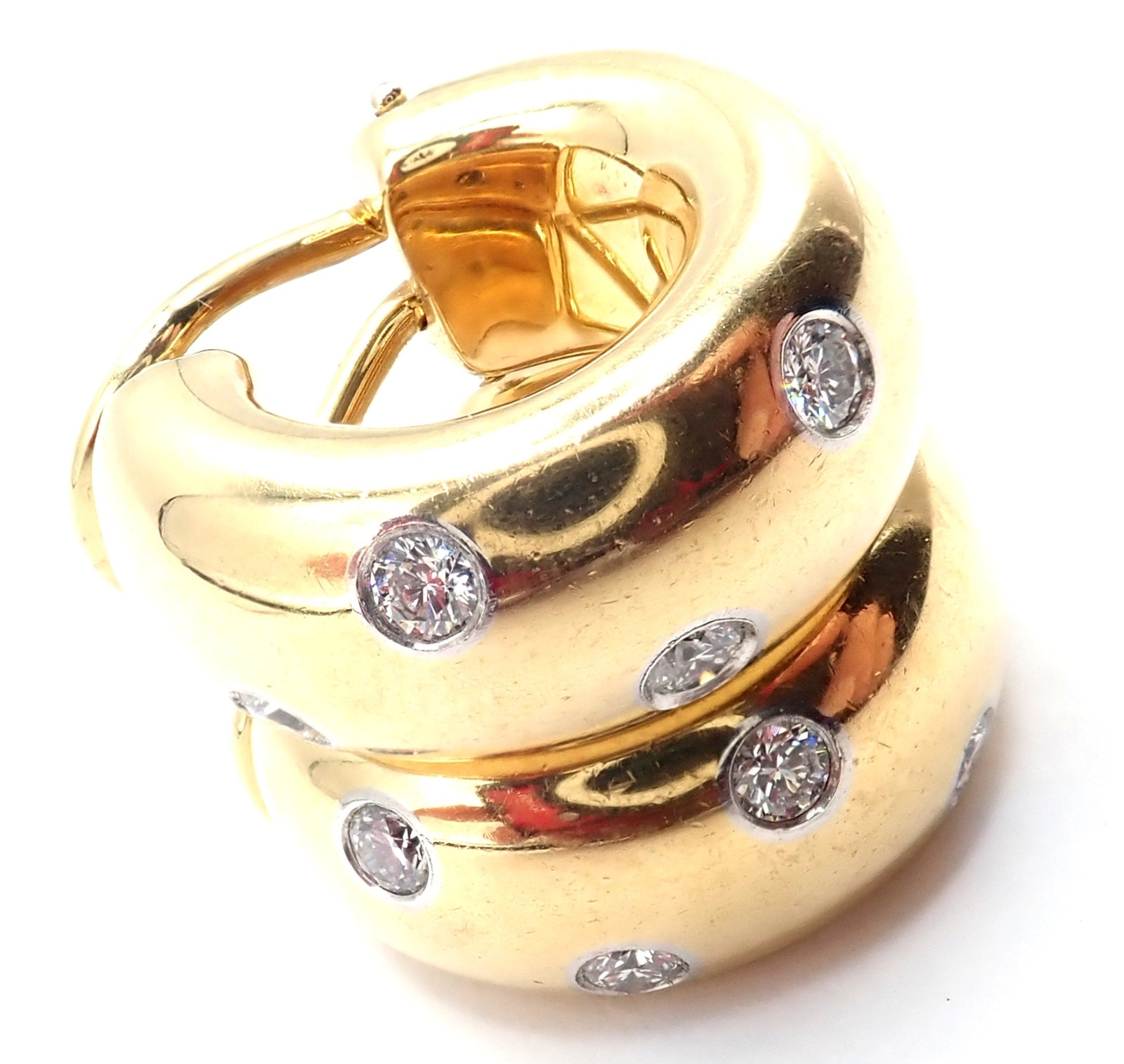 Authentic! Tiffany & Co 18k Yellow Gold Platinum Diamond Etoile Hoop Earrings | Fortrove
