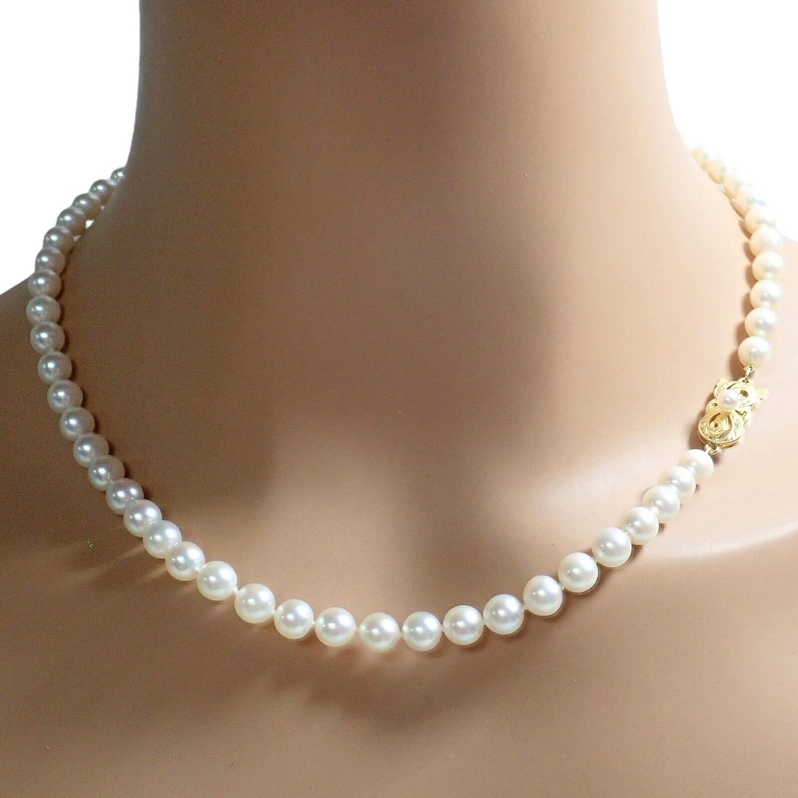 Authentic! Mikimoto 18k Yellow Gold 6.5mm Pearl 18" Strand Necklace | Fortrove