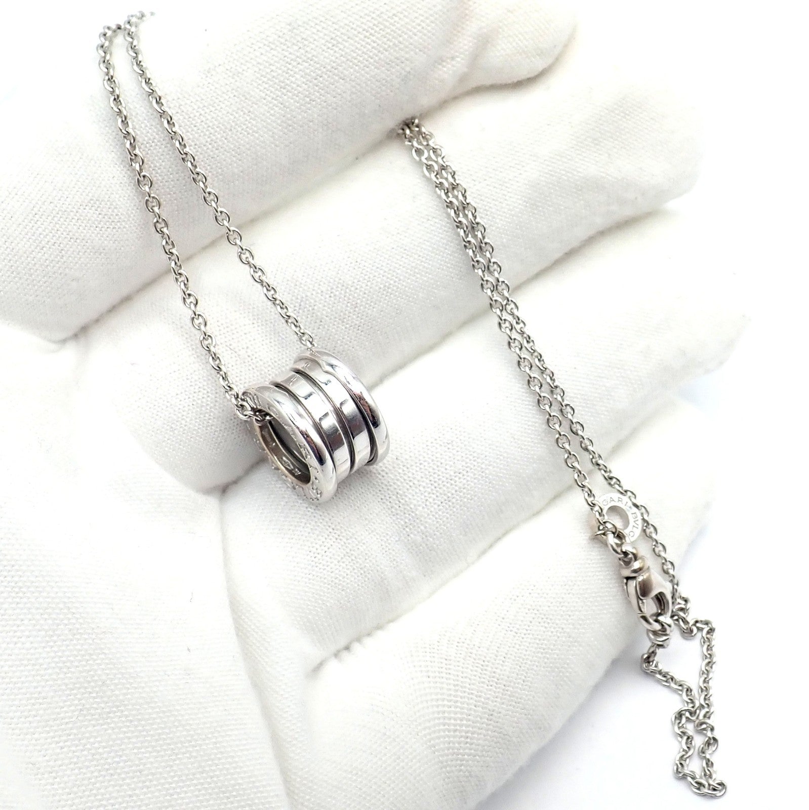 Authentic! Bulgari Bvlgari 18k White Gold B.Zero1 Pendant Necklace
