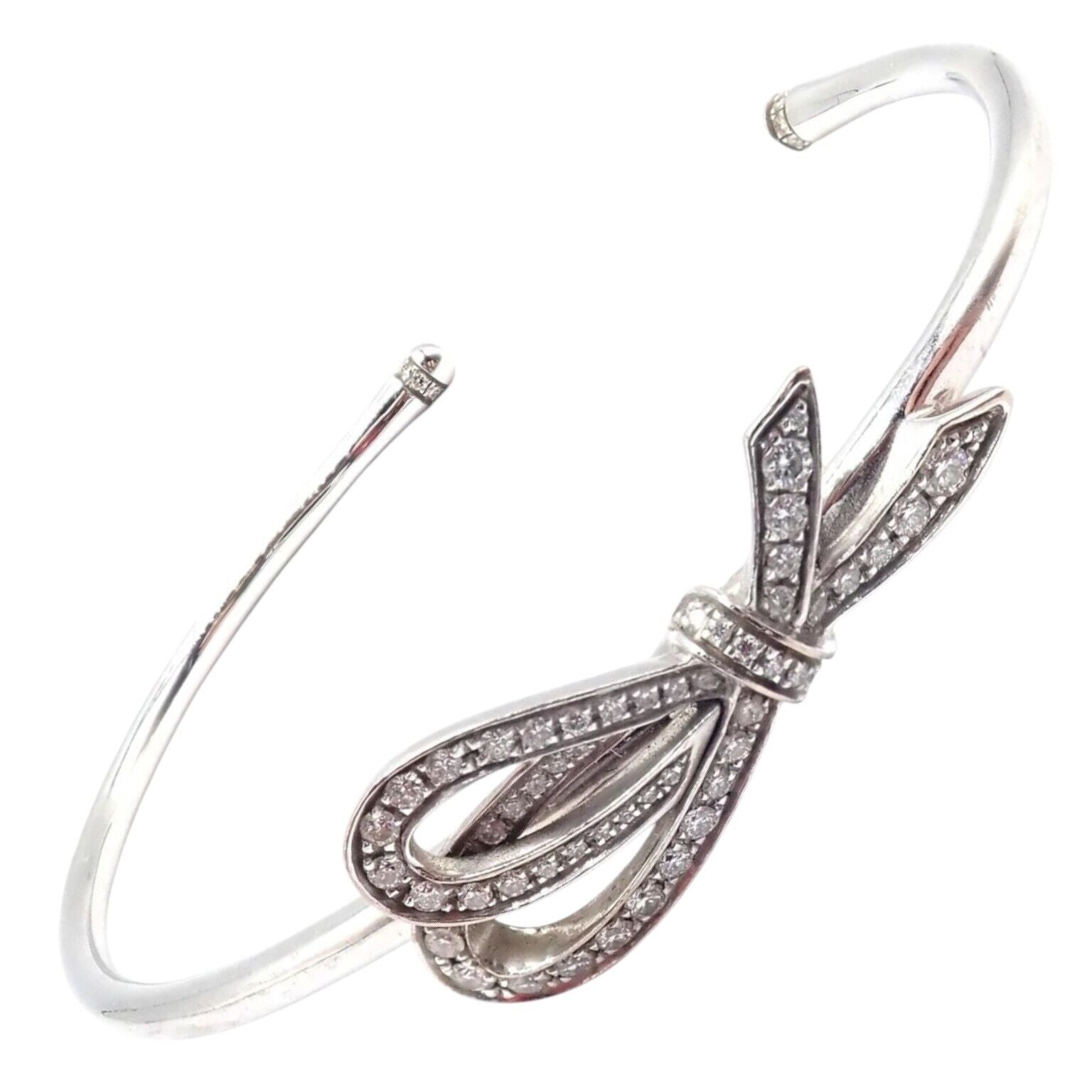 Tiffany & Co. Jewelry & Watches:Fine Jewelry:Bracelets & Charms Authentic! Tiffany & Co 18k White Gold Diamond Bow Ribbon Bangle Cuff Bracelet