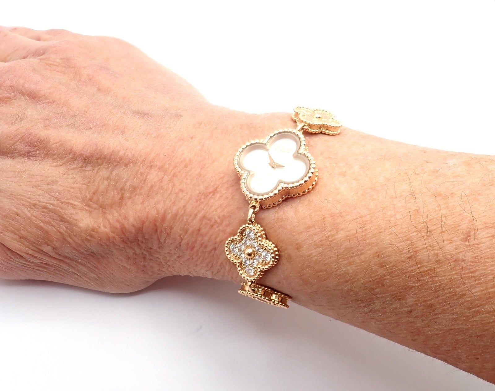 Van Cleef & Arpels Jewelry & Watches:Watches, Parts & Accessories:Watches:Wristwatches Authentic! Van Cleef & Arpels Vintage Diamond MOP Sweet Alhambra 18k Gold Watch