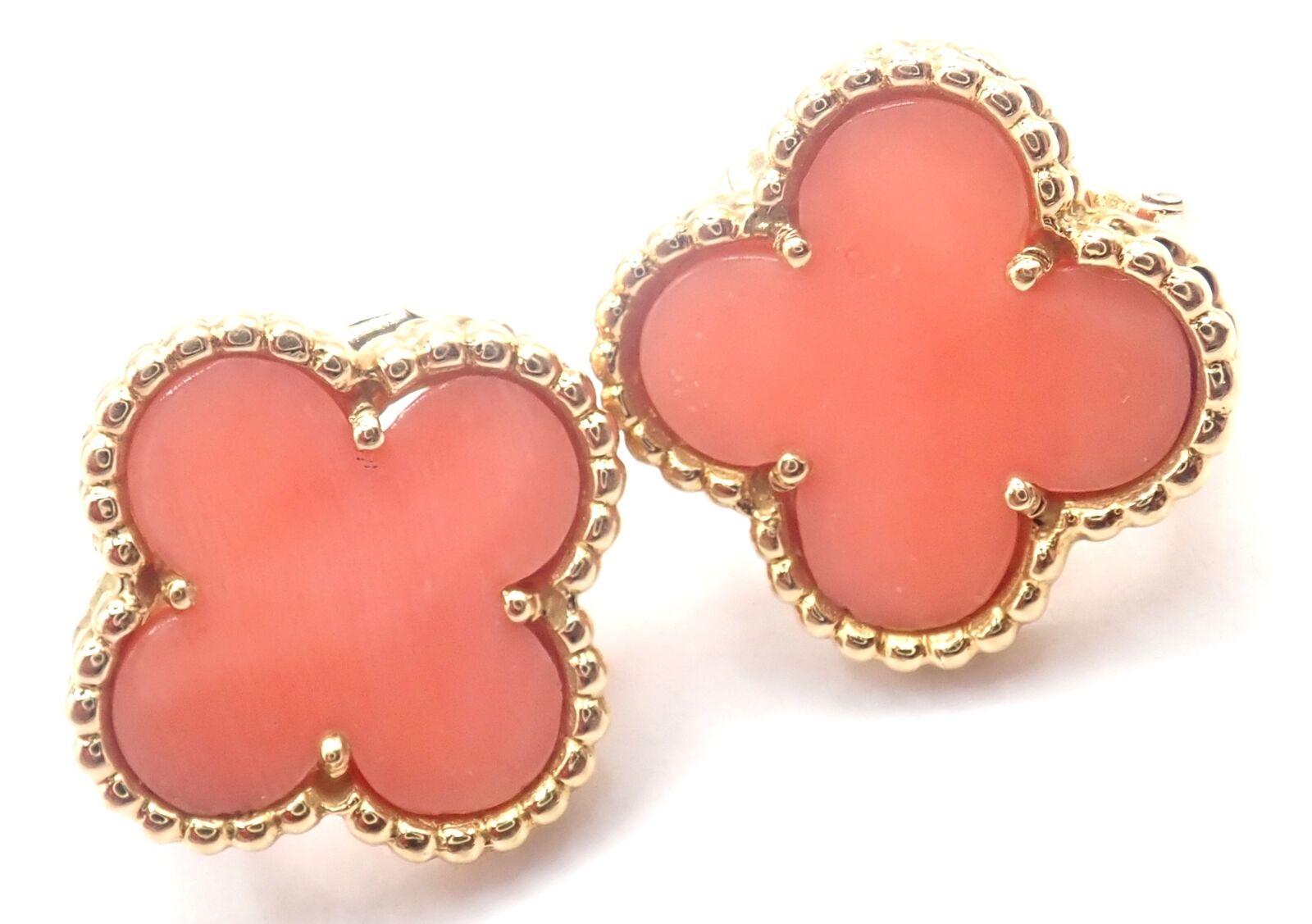 Van Cleef & Arpels Jewelry & Watches:Fine Jewelry:Earrings Authentic! Van Cleef & Arpels Vintage Alhambra 18k Yellow Gold Coral Earrings