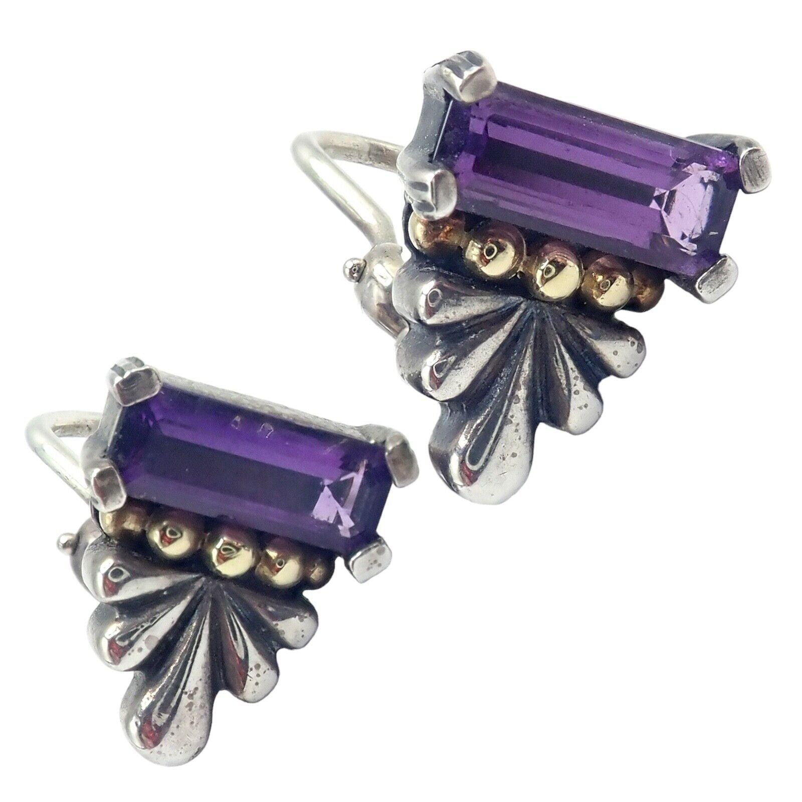 Lagos Jewelry & Watches:Fine Jewelry:Earrings Authentic! Lagos Caviar Silver + 18k Yellow Gold Amethyst Earrings