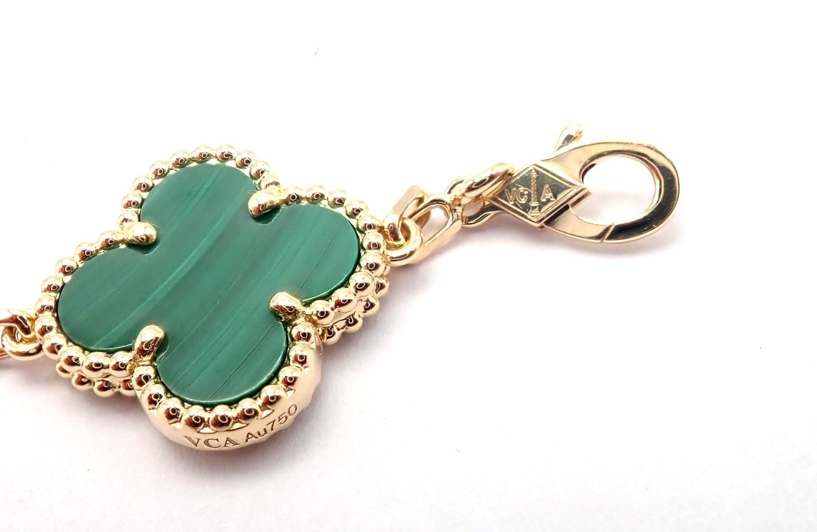 Van Cleef & Arpels Jewelry & Watches:Fine Jewelry:Bracelets & Charms Authentic! Van Cleef & Arpels 18k Gold 5 Motif Malachite Alhambra Bracelet Cert.