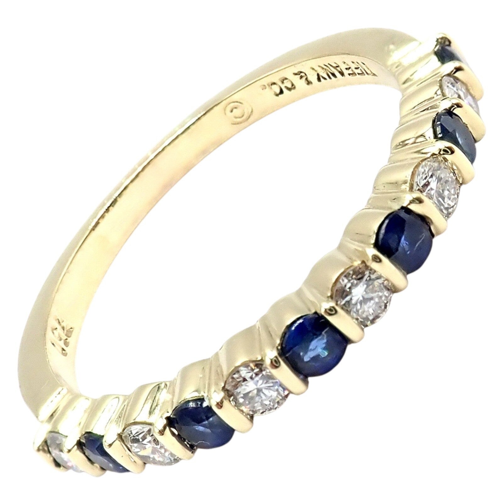 Vintage! Authentic Tiffany & Co 18k Yellow Gold Diamond Sapphire Band Ring sz 7 | Fortrove