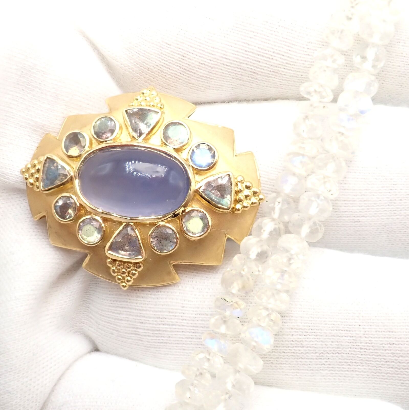 Paula Crevoshay 18k Gold Set Moonstone Chalcedony Brooch Bracelet Necklace OOAK | Fortrove