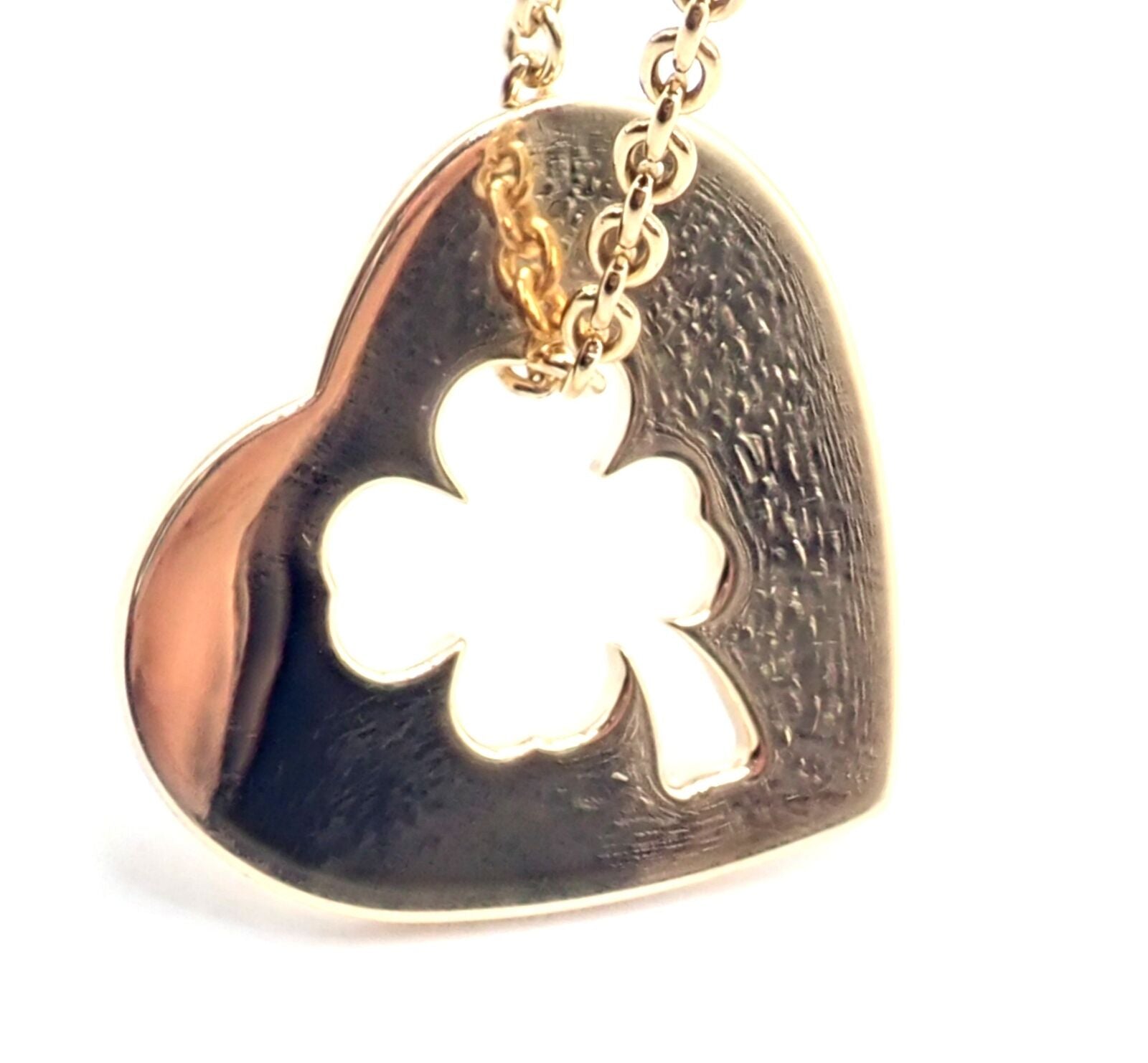 CHANEL Jewelry & Watches:Fine Jewelry:Necklaces & Pendants Authentic Chanel 4 Leaf Clover 18k Yellow Gold Heart Pendant Link Chain Necklace